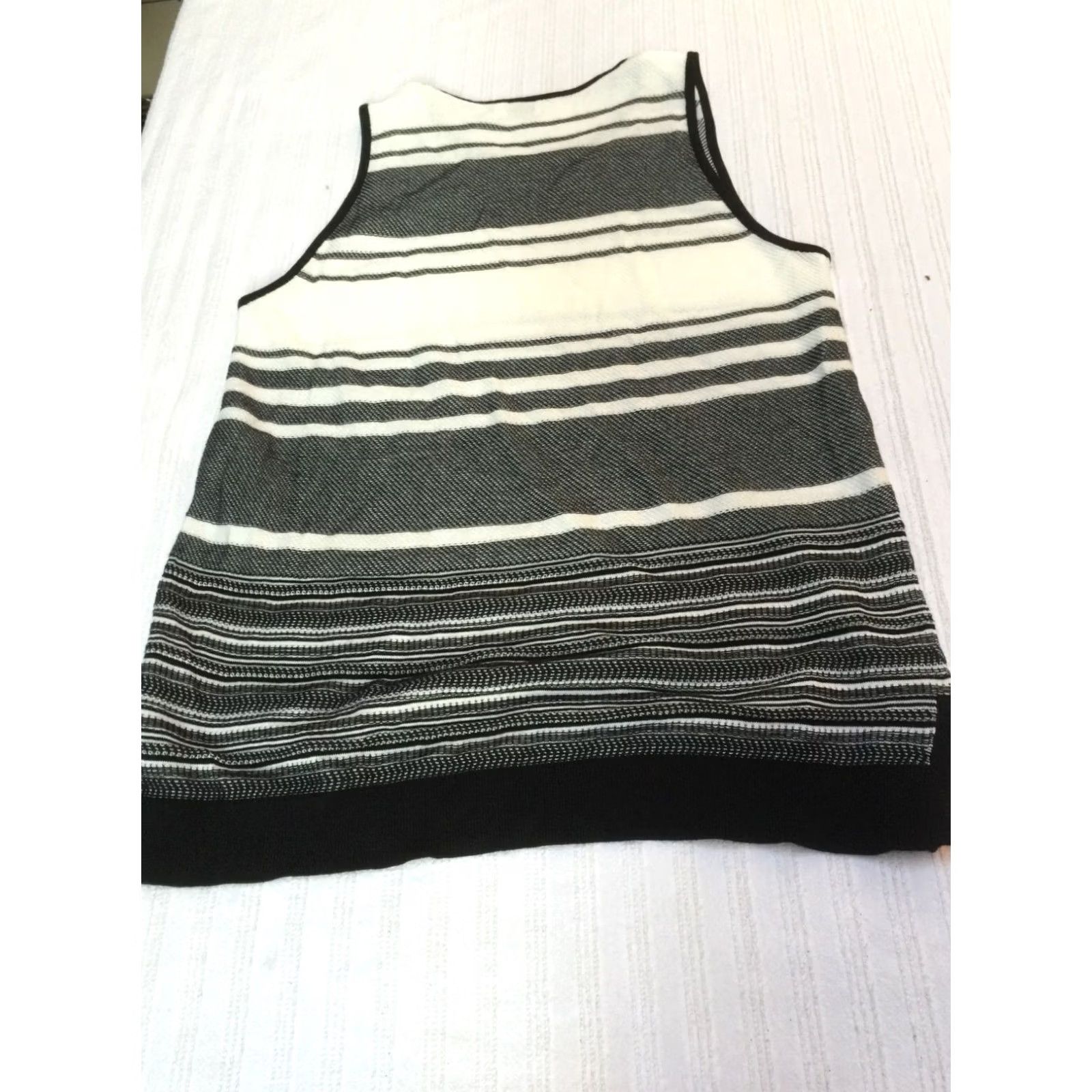 Vince Vince Womens White Gray Striped Cotton Knit Tank Top Small Scoop Neck Sleeveless Size S / US 4 / IT 40 - 2 Thumbnail