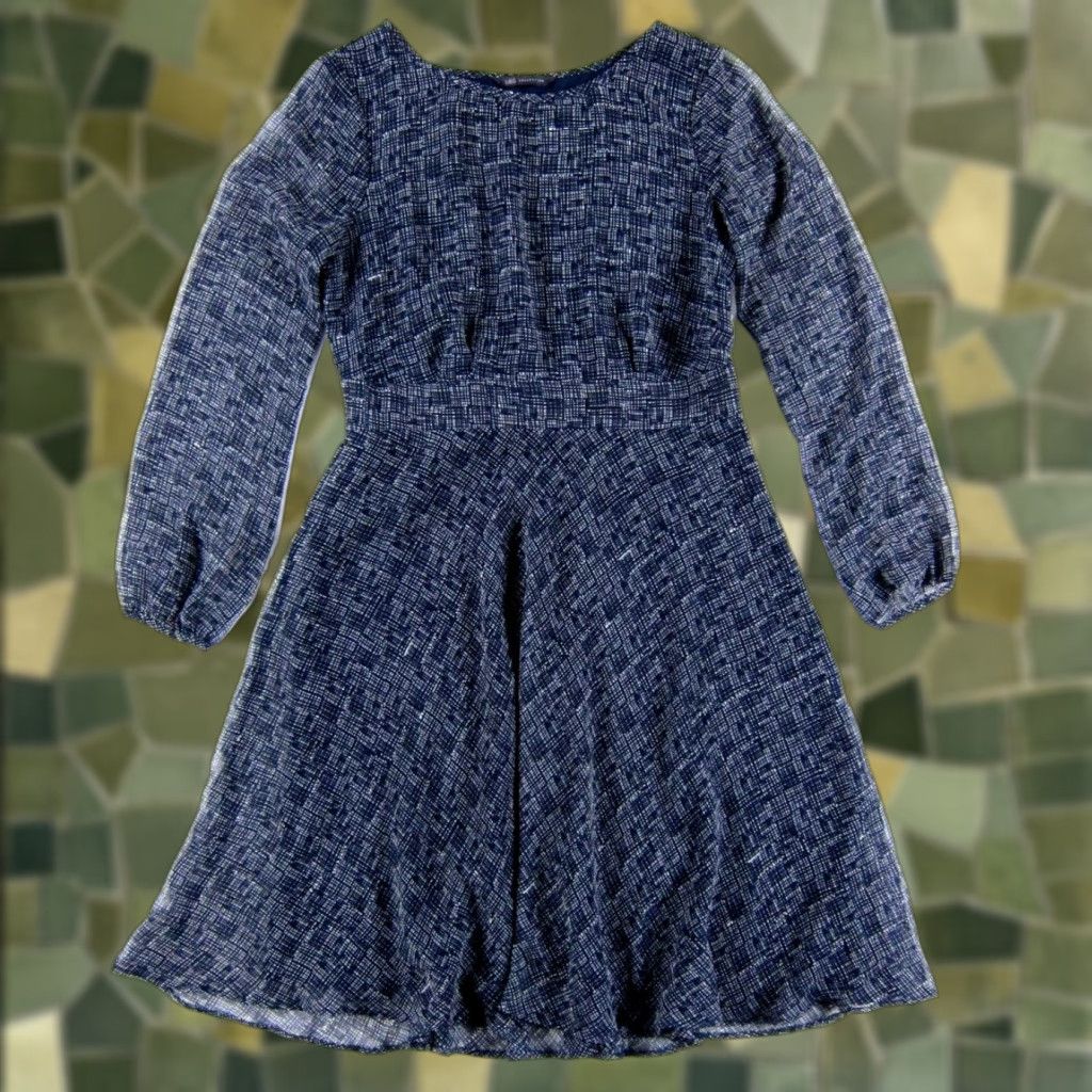 Vintage M&S Collection Navy Blue White Plaid Long Sleeve Midi Sheath Dress UK 10 US 8 Size M / US 6-8 / IT 42-44 - 1 Thumbnail