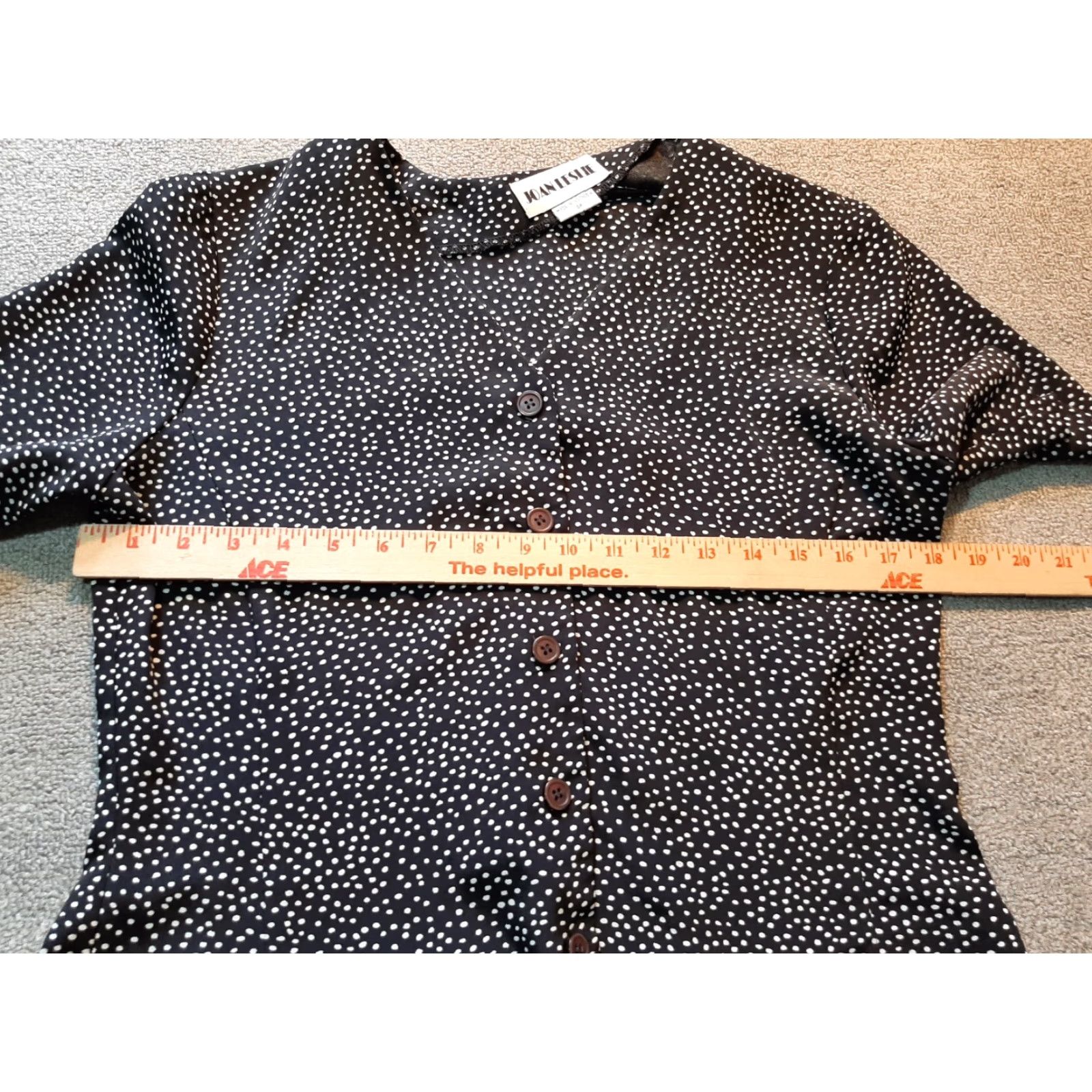 Vintage Joan Leslie Button Up Shirt Womens Size 10P Petite Black White Dots Short Slve Shirt Size L / US 10 / IT 46 - 4 Thumbnail