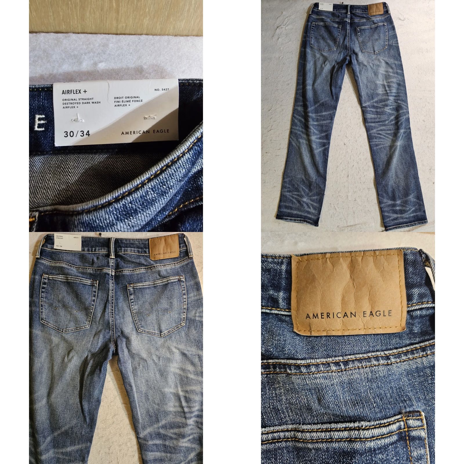 American Eagle Outfitters VINTAGE NWT American Eagle Airflex+ Original Straight Destroyed Dark Denim Jeans 30x34 Mens Size US 30 / EU 46 - 8 Thumbnail