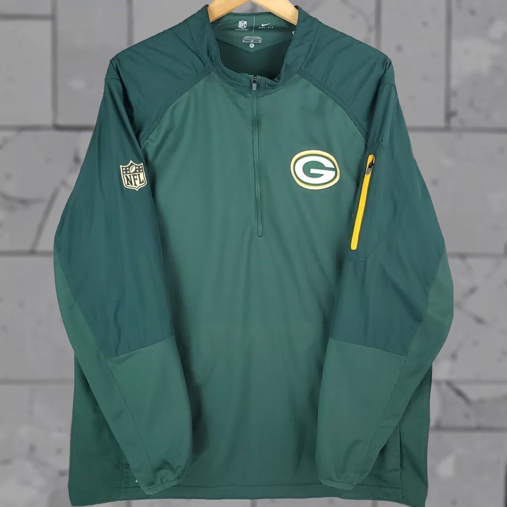 Nike NIKE On-Field x Packers Mens Windbreaker Jacket 1/2 Zip XL Green Dri-Fit Performance Windshirt Golf Size US XL / EU 56 / 4 - 1 Thumbnail