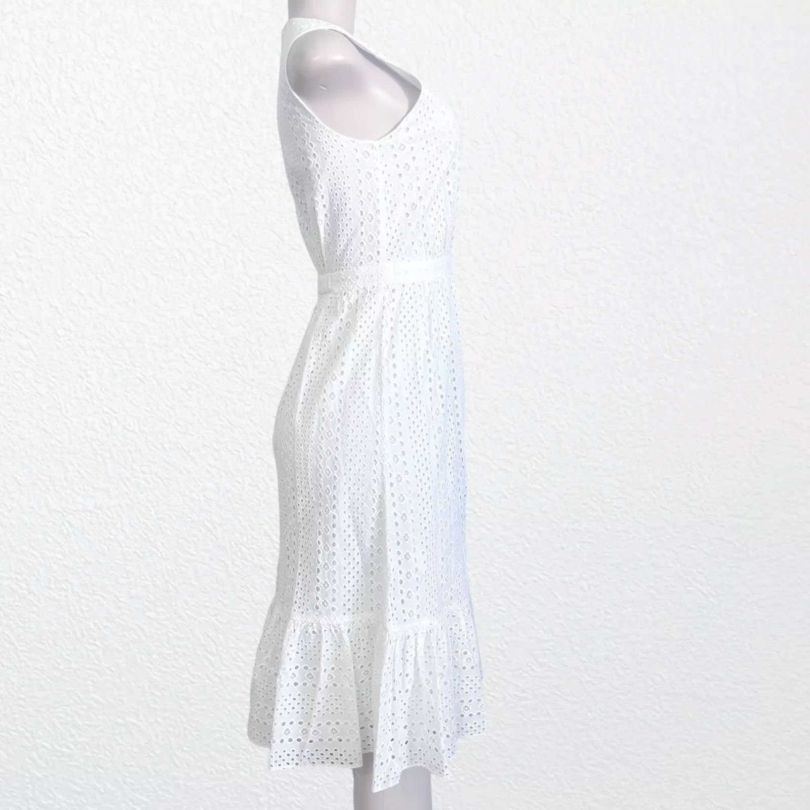 J.Crew Size 00 | J CREW White Cotton Eyelet Lace Sleeveless Dress Size XXS / US 00 / IT 34 - 6 Thumbnail
