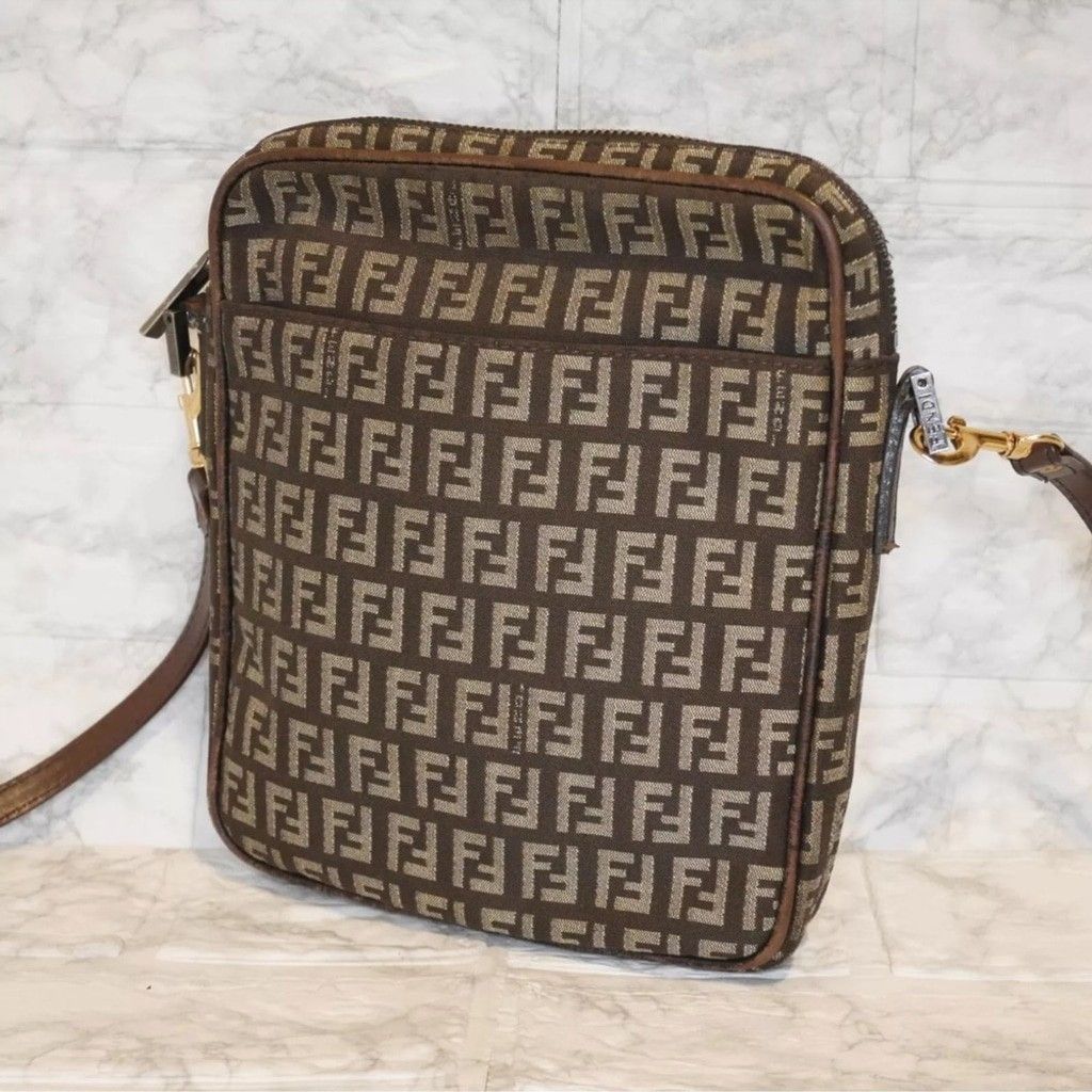 Fendi Fendi Brown Crossbody Bag with Iconic FF Zucca Monogram Size ONE SIZE - 1 Thumbnail