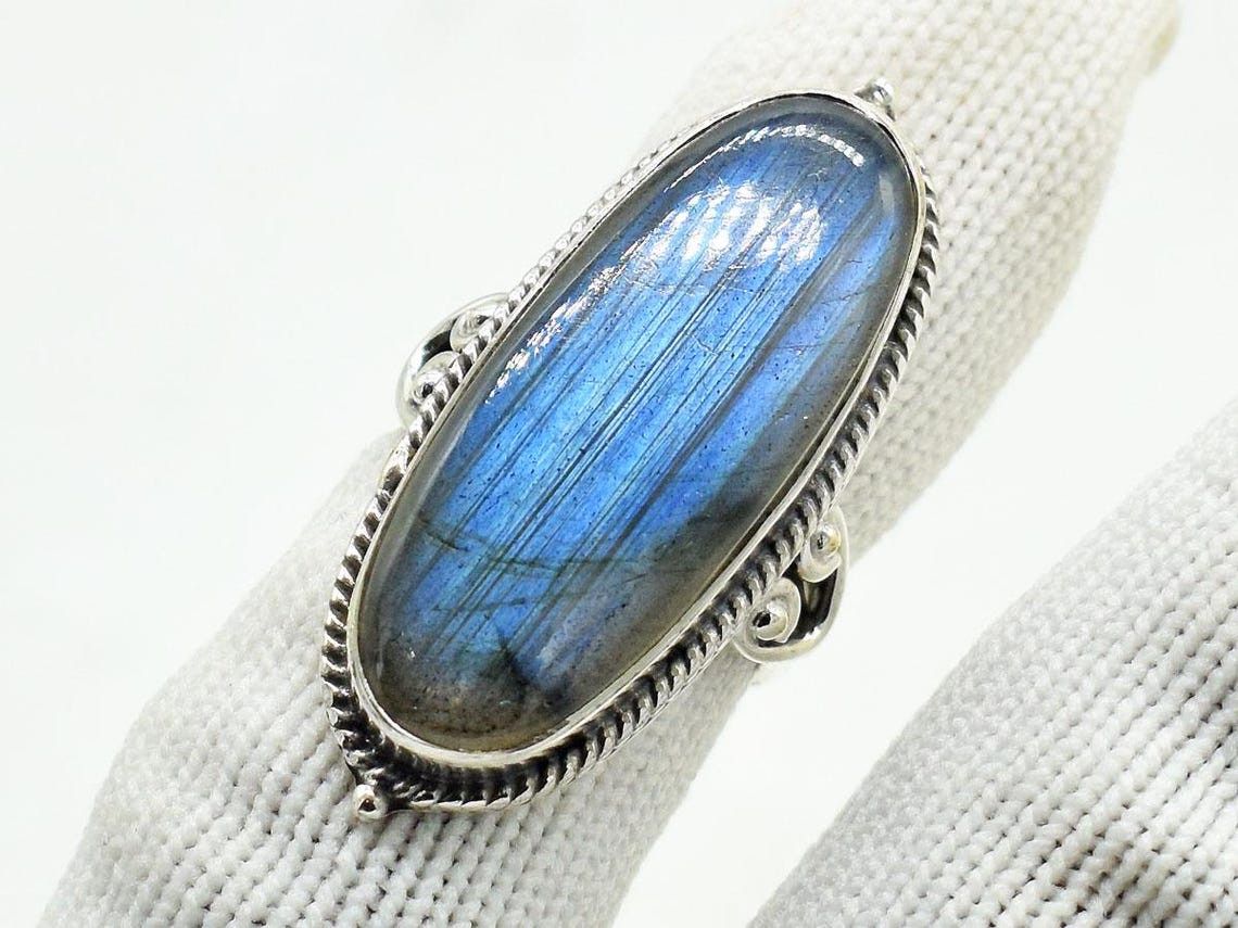 Handmade Labradorite 925 Sterling Silver Ring: Oval Gemstone Size ONE SIZE - 2 Thumbnail