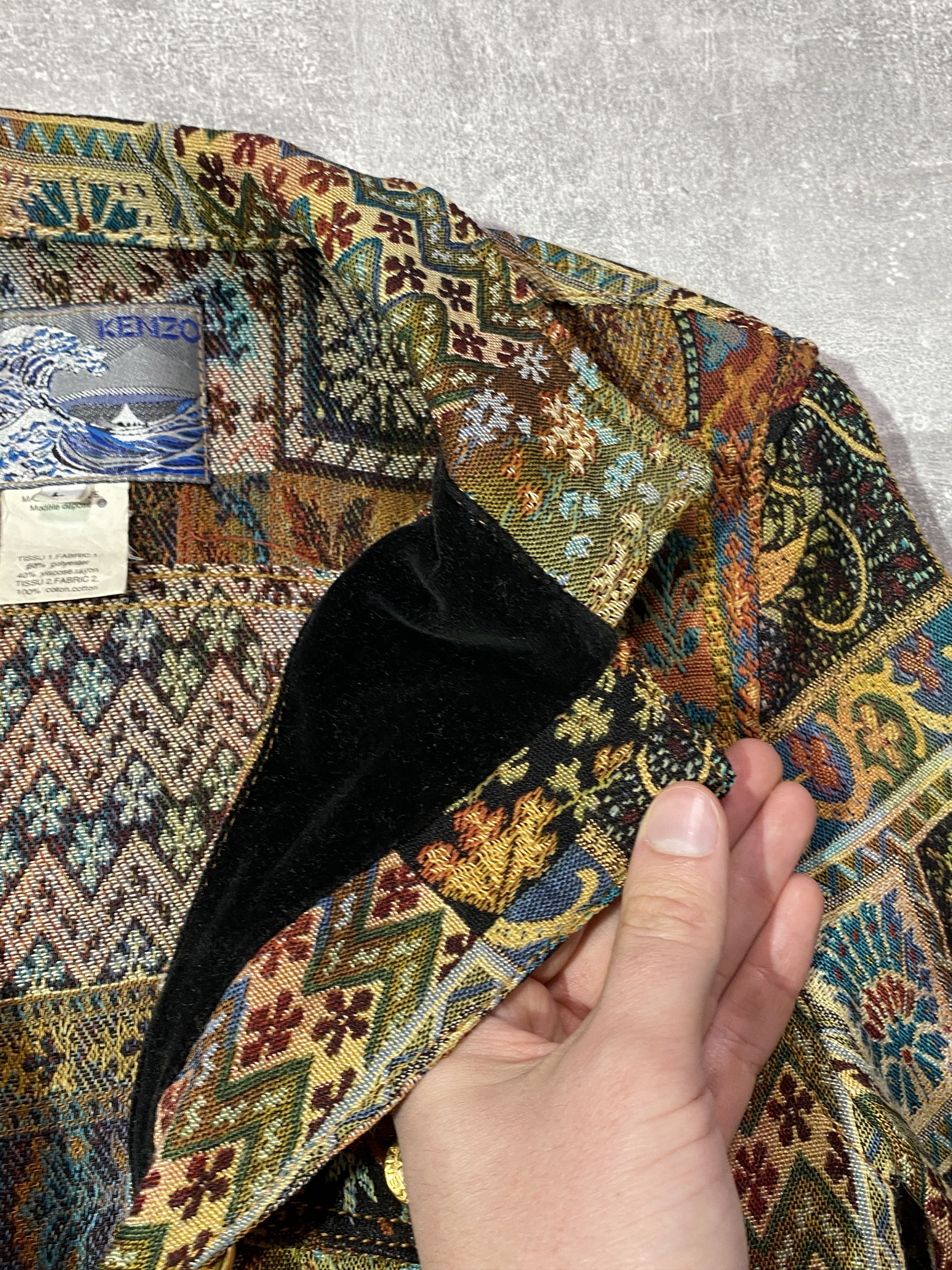 Kenzo Vintage 80s KENZO Tapestry Boho Patchwork Blazer Coat Flora Size L / US 10 / IT 46 - 13 Thumbnail