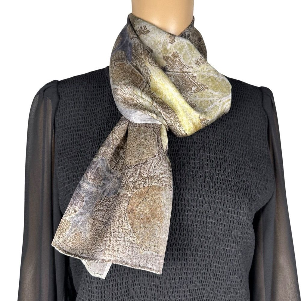 Other New 100% Silk Hand Dyed Leaves Ecoprint Rectangle Scarf 11' Size ONE SIZE - 3 Thumbnail