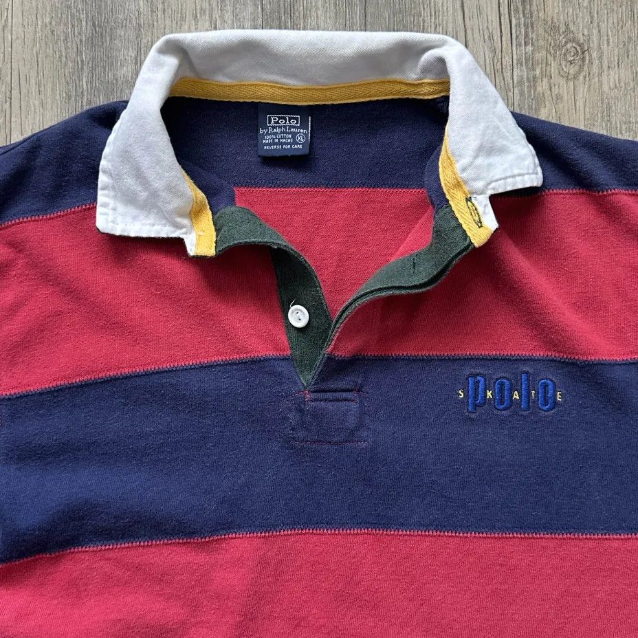 Polo Ralph Lauren Vintage Polo Ralph Lauren Skate Rugby Striped Shirt Size Size US XL / EU 56 / 4 - 2 Thumbnail