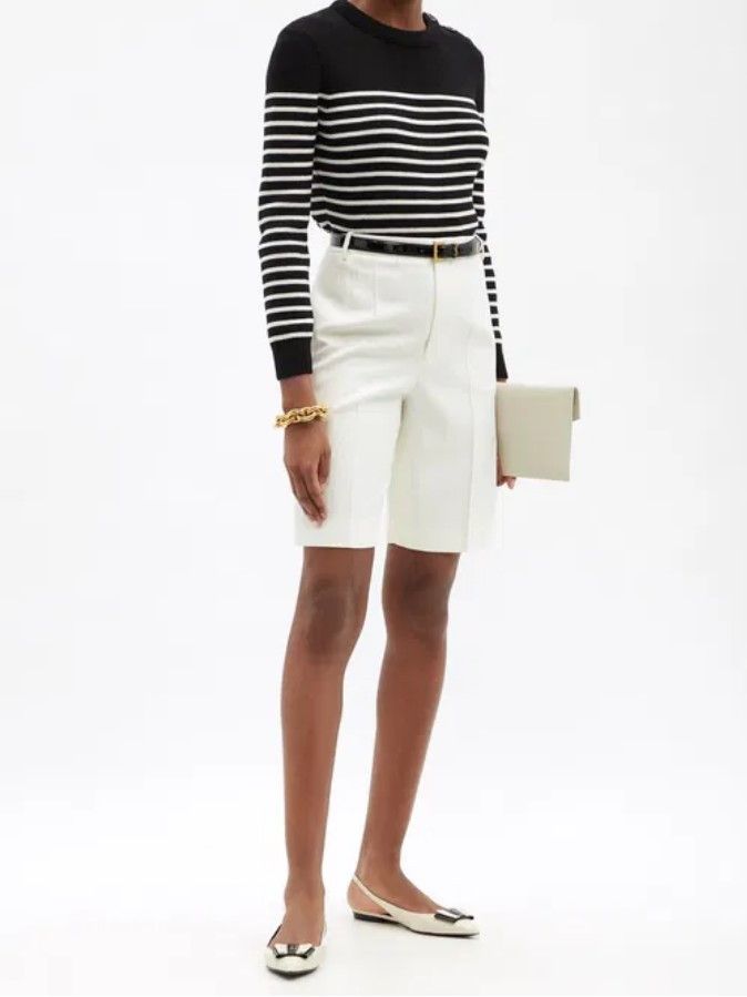 Saint Laurent Paris SAINT LAURENT Paris wool/cotton striped sweater. Size L / US 10 / IT 46 - 1 Thumbnail