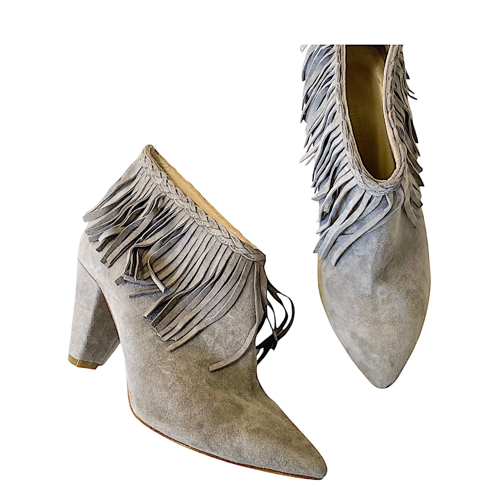 Anine Bing Anine Bing Irmelin Suede Fringe Ankle Boots, Gray/Taupe, S Size US 8 / IT 38 - 2 Thumbnail