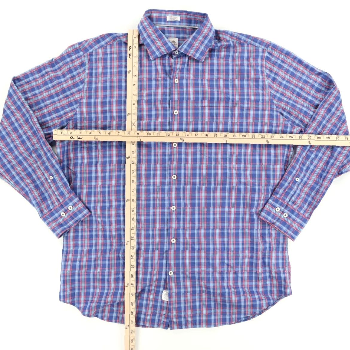 Peter Millar Peter Millar Shirt Plaid Long Sleeve Button Up Blue Mens XL Poplin Cotton Size US XL / EU 56 / 4 - 3 Thumbnail