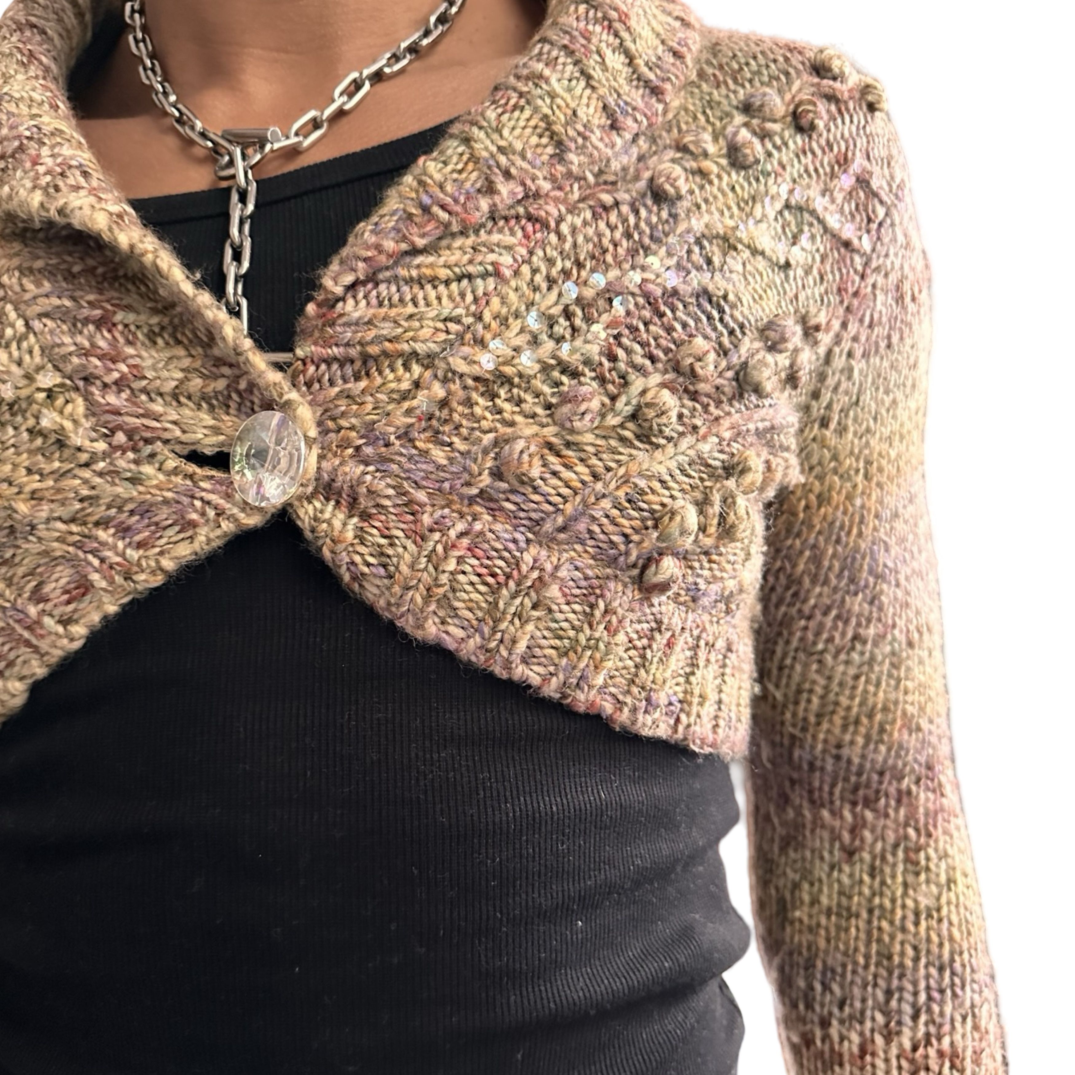 DKNY Vintage Tan Speckle Cable Knit Shrug Sequin Sweater - Medium Size M / US 6-8 / IT 42-44 - 1 Thumbnail