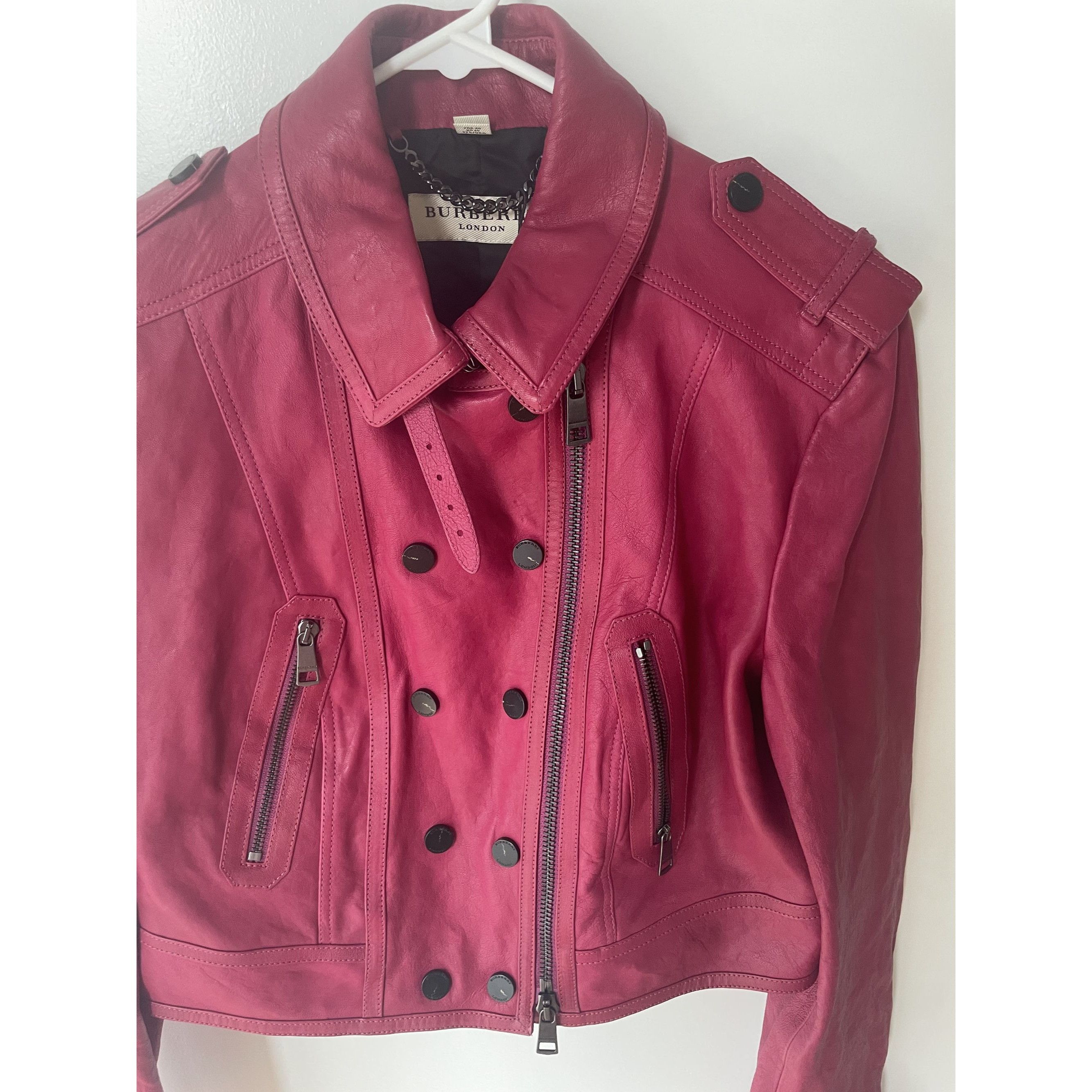 Burberry Burberry London Womens Cropped Pink Leather Double-Breasted Size M / US 6-8 / IT 42-44 - 3 Thumbnail
