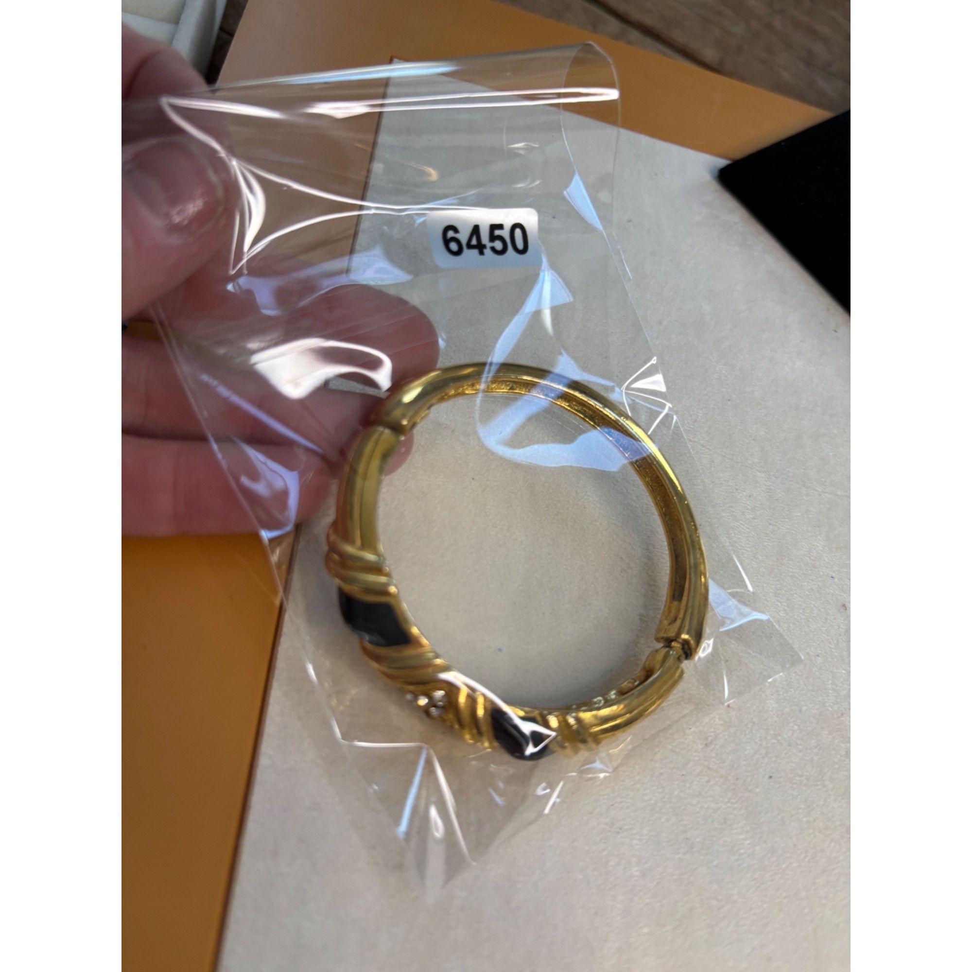 Other Gold-Tone Hinged Bangle Bracelet With Black Enamel & Rhinest Size ONE SIZE - 3 Thumbnail