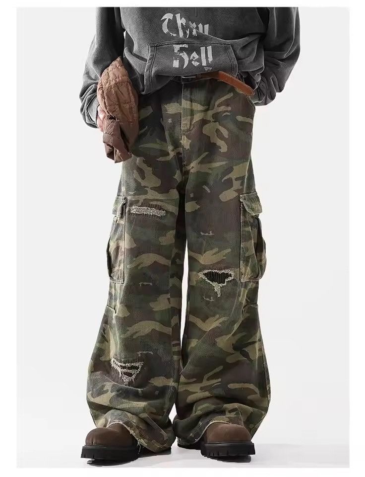 Japanese Brand Distressed Multi Pocket Camo Wide Leg Cargo Pants Size US 29 - 6 Thumbnail
