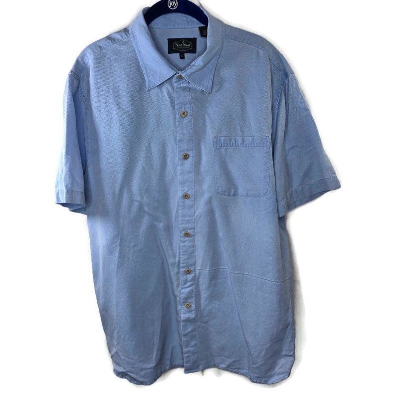 Nat Nast Nat Nast Blue Short Sleeve Button-up Silk Blend Shirt Large Size US L / EU 52-54 / 3 - 1 Thumbnail