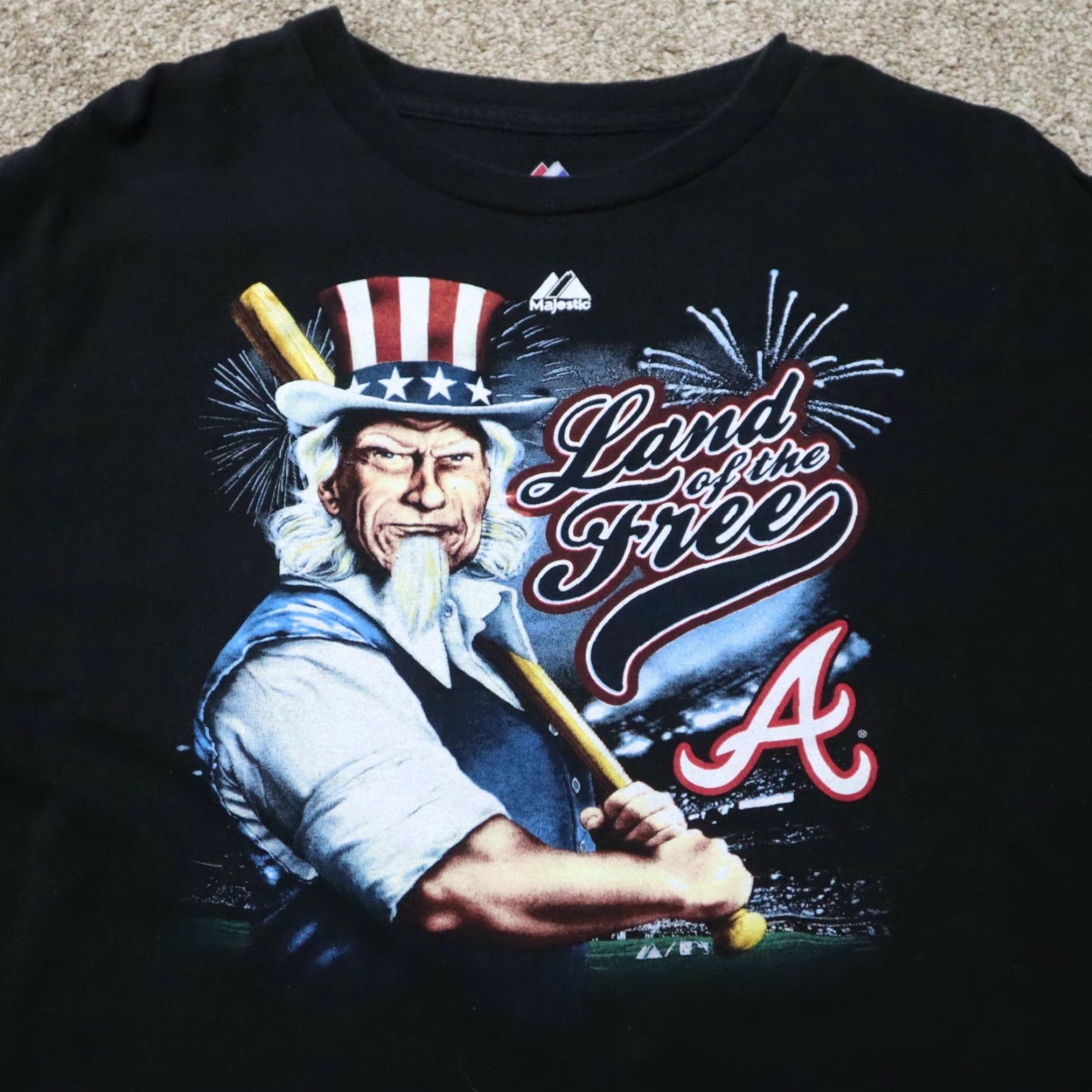 Vintage VINTAGE Atlanta Braves USA Land Of The Free Home of the Brave Men Shirt Adult Large Black Majestic Graphic Tee 90s Mens Size US L / EU 52-54 / 3 - 2 Thumbnail