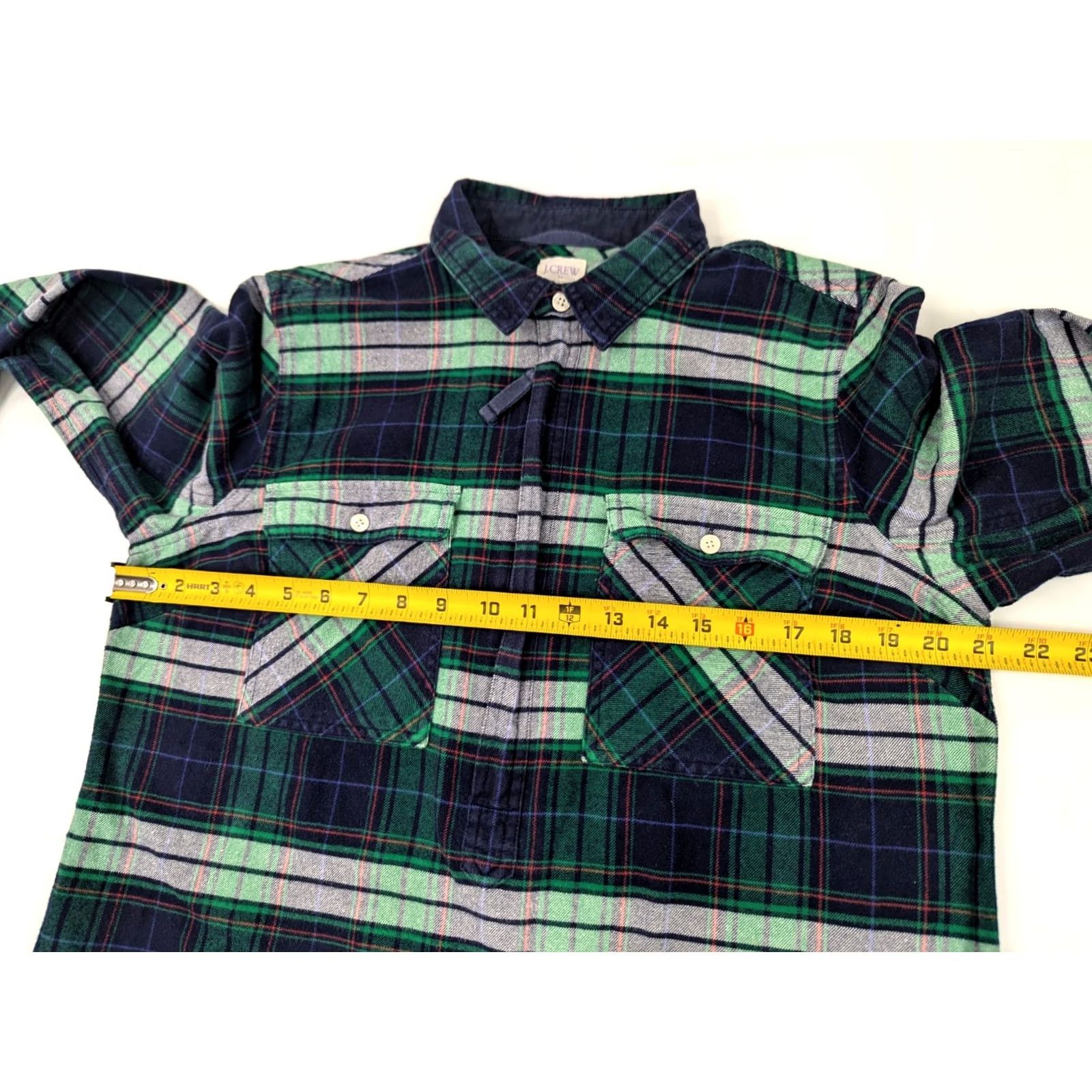 J.Crew J.CREW Half Zip Flannel Shirt Men M Green Plaid Tartan Long Sleeve EUC Size US M / EU 48-50 / 2 - 5 Thumbnail