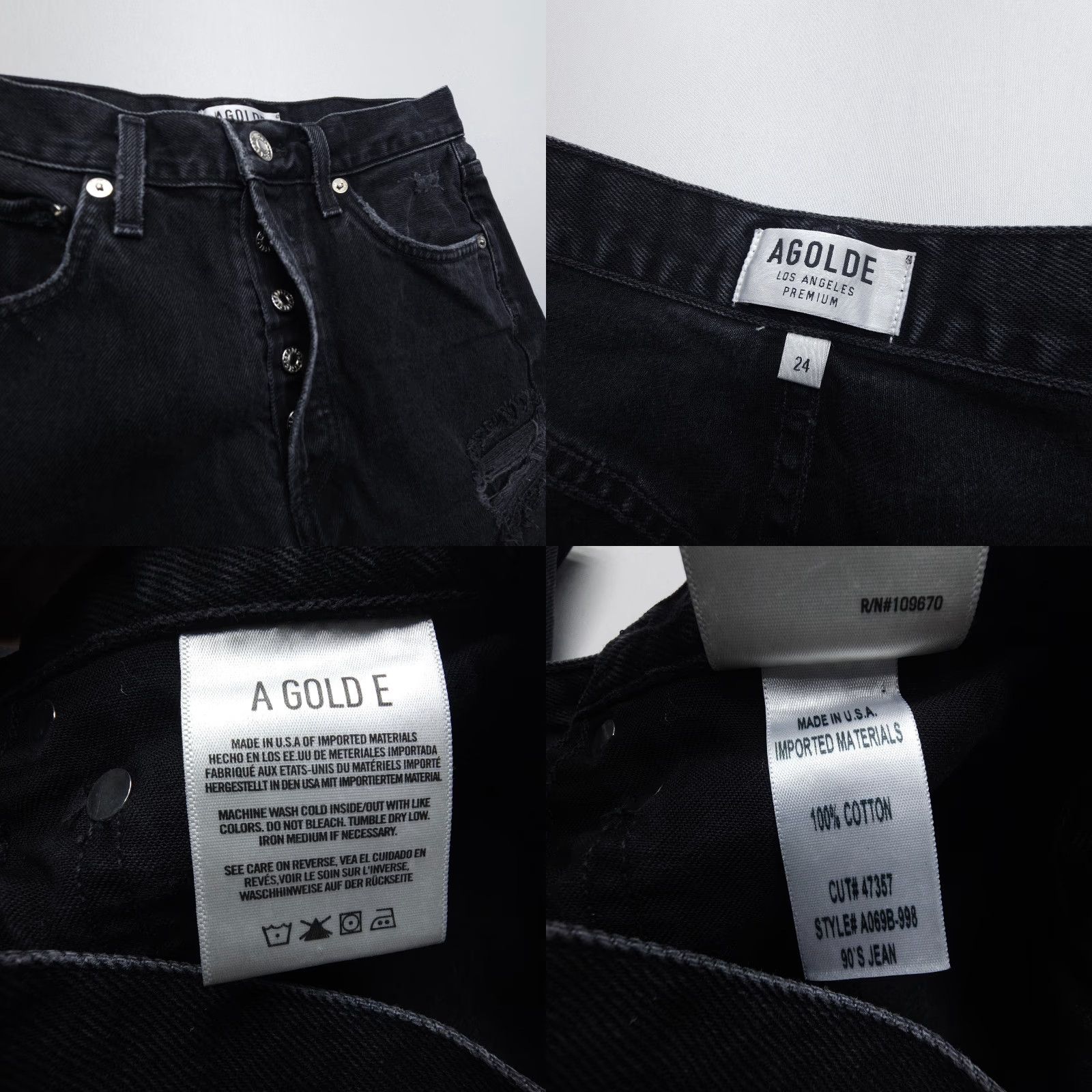 Agolde AGOLDE Jeans 90s Riley Black Distressed High Rise Button Fly Straight Womens Size 24 Size 42" / US 20 - 8 Thumbnail