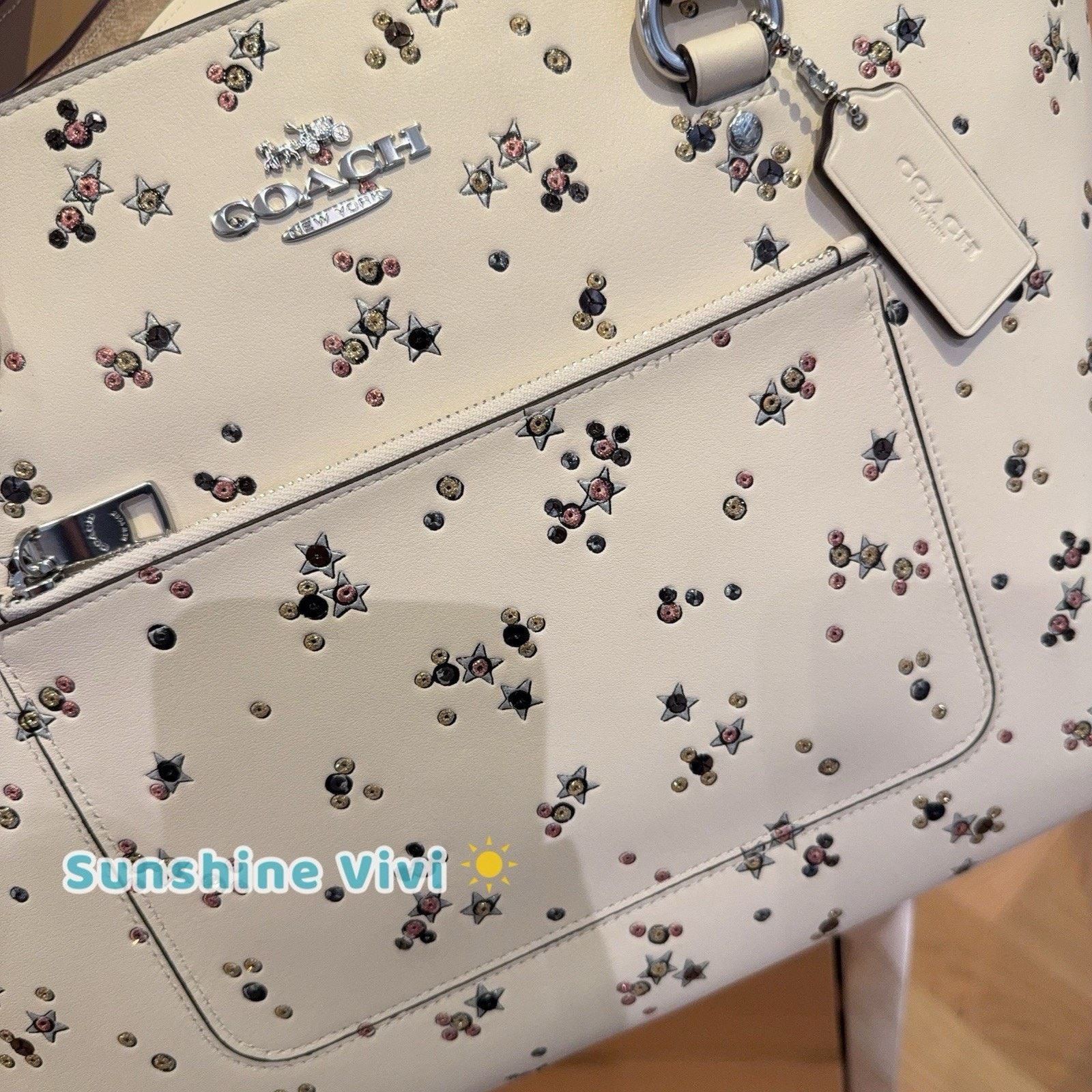 Coach NWT Coach Station Tote Bag Star Print Silver /Chalk CCE99 Size ONE SIZE - 2 Thumbnail