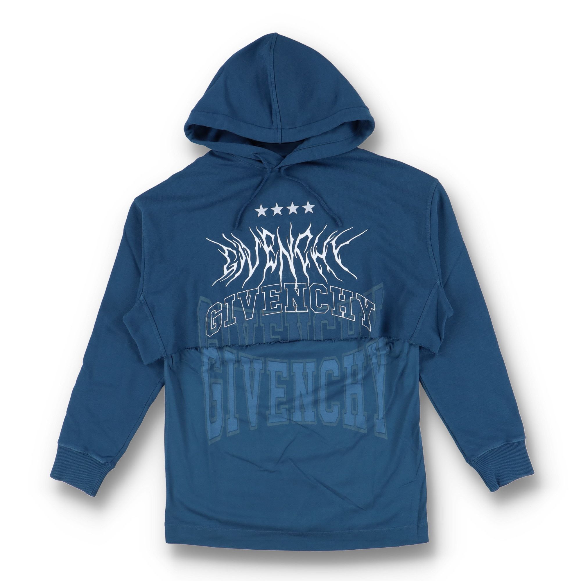 Givenchy Blue Embroidered Multi Logo Oversized Layered Hoodie Size US S / EU 44-46 / 1 - 1 Thumbnail