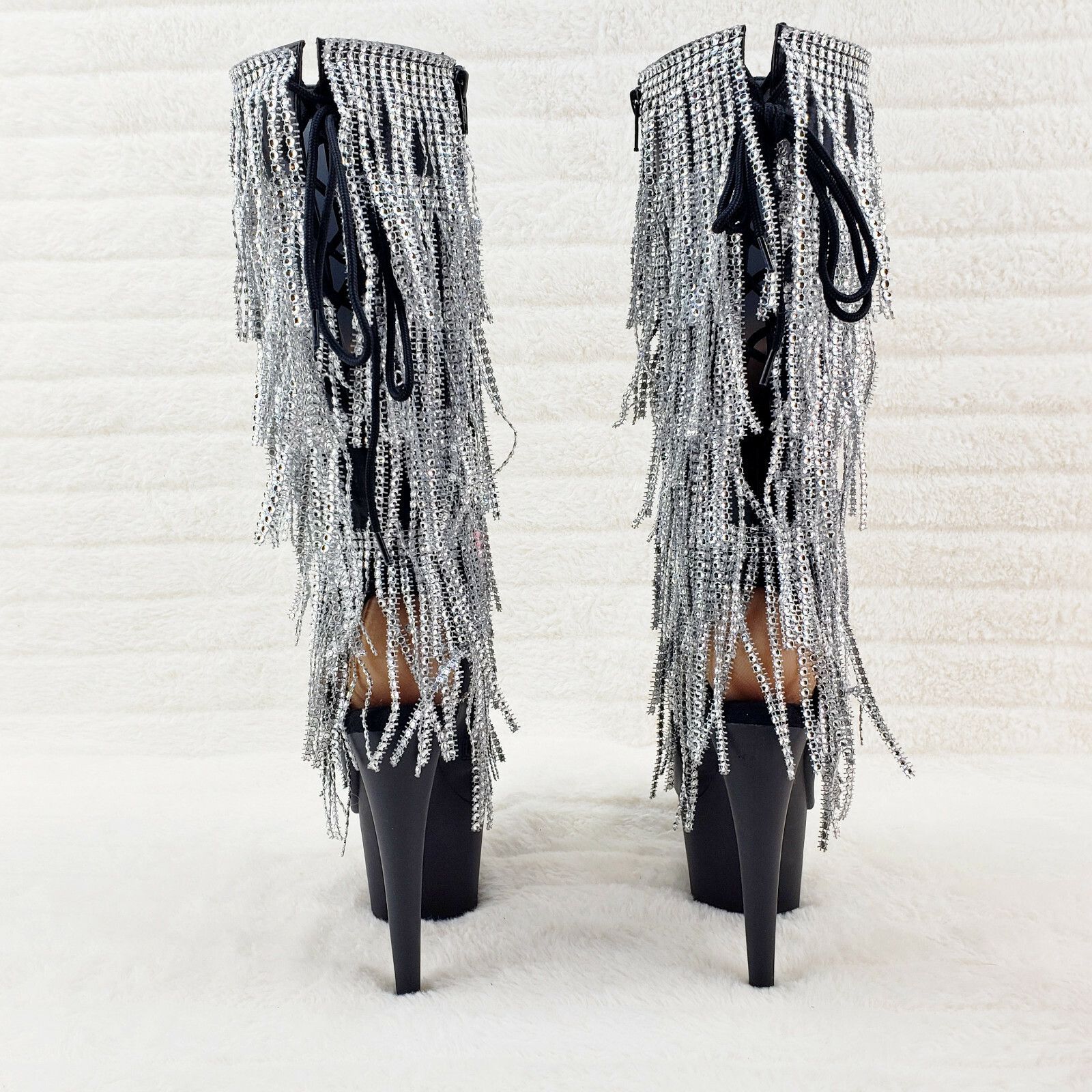 Other Adore 2024 Silver Fringe Black Platform 7" High Heel Fringe Size US 11 / IT 41 - 2 Thumbnail