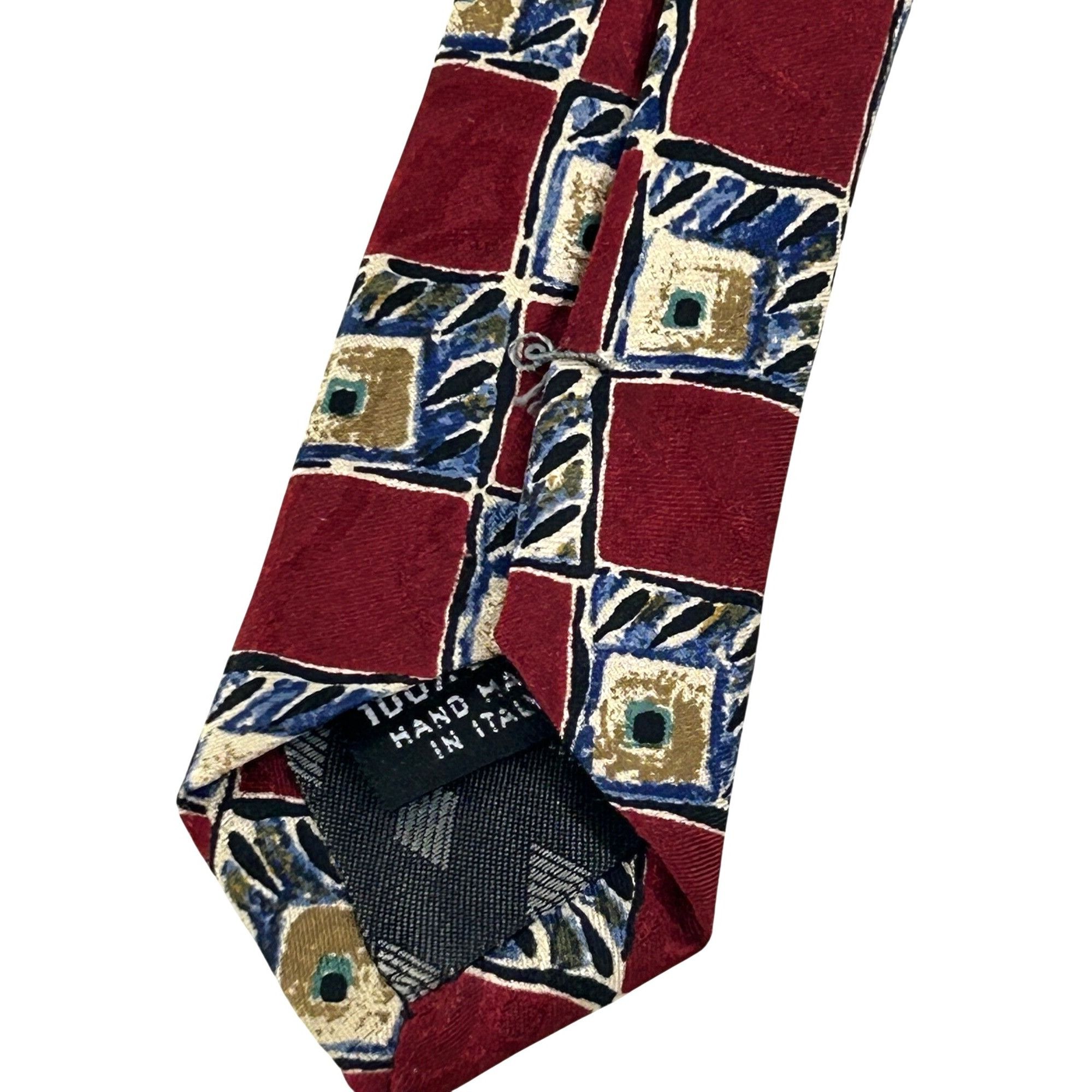 Other Today’s Man Silk Tie Vtg 90s Italy Geometric Checkered Burgu Size ONE SIZE - 12 Thumbnail