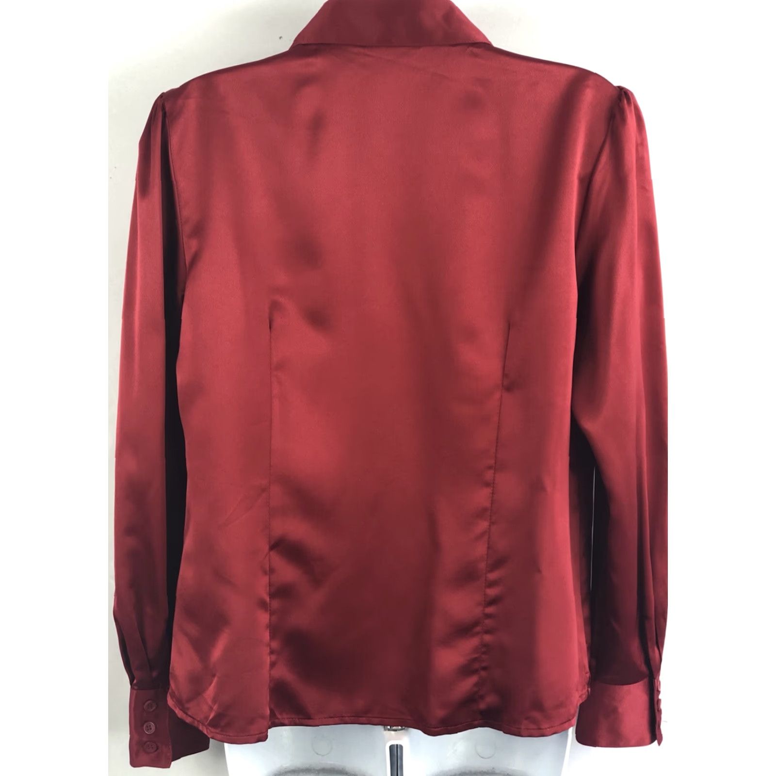Vintage VINTAGE East 5th Satin Top Blouse 10 Red Button Up Puff Long Sleeve 90s Y2K Holiday Womens Size L / US 10 / IT 46 - 3 Thumbnail