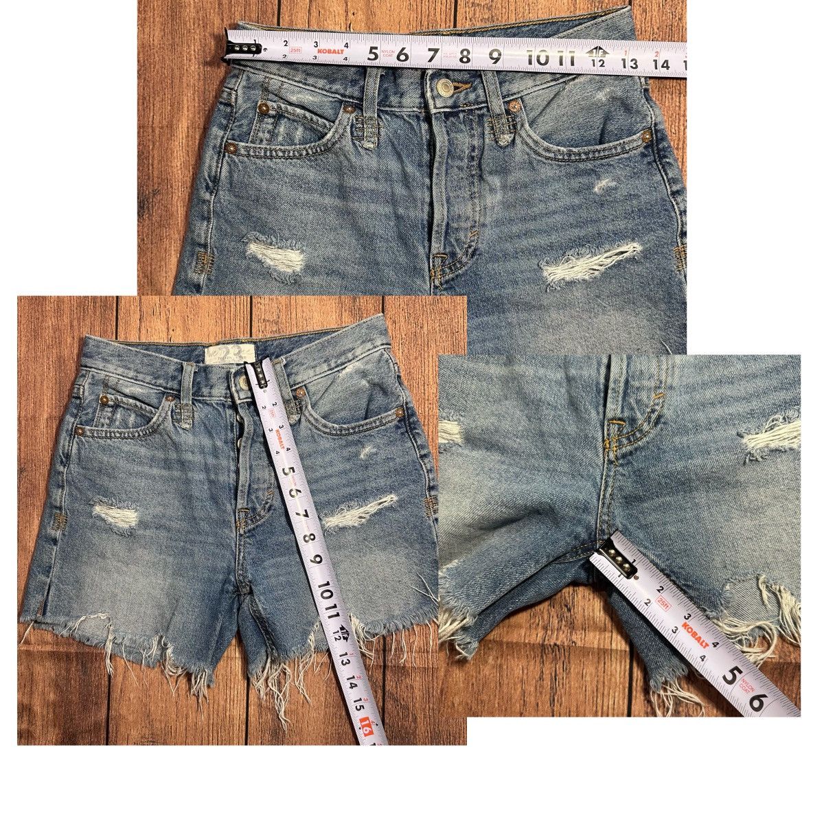 Free People Size 23: Free People Distressed Denim Button Fly Shorts Size 23" - 5 Thumbnail
