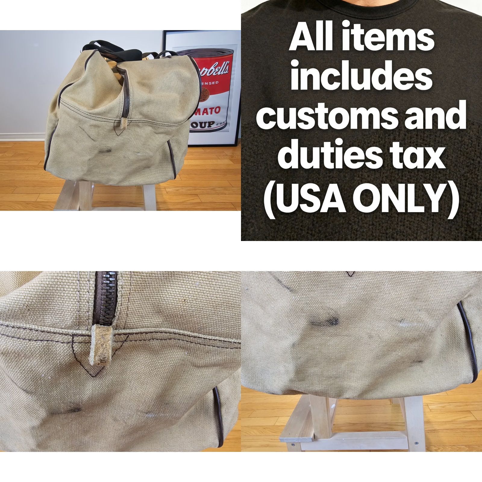 Vintage VINTAGE UNBRANDED CANVAS DUFFLE BAG SZ 24 INCH X 13 INCH X 12 INCH Duffle Men Brown Bag Size ONE SIZE - 8 Thumbnail