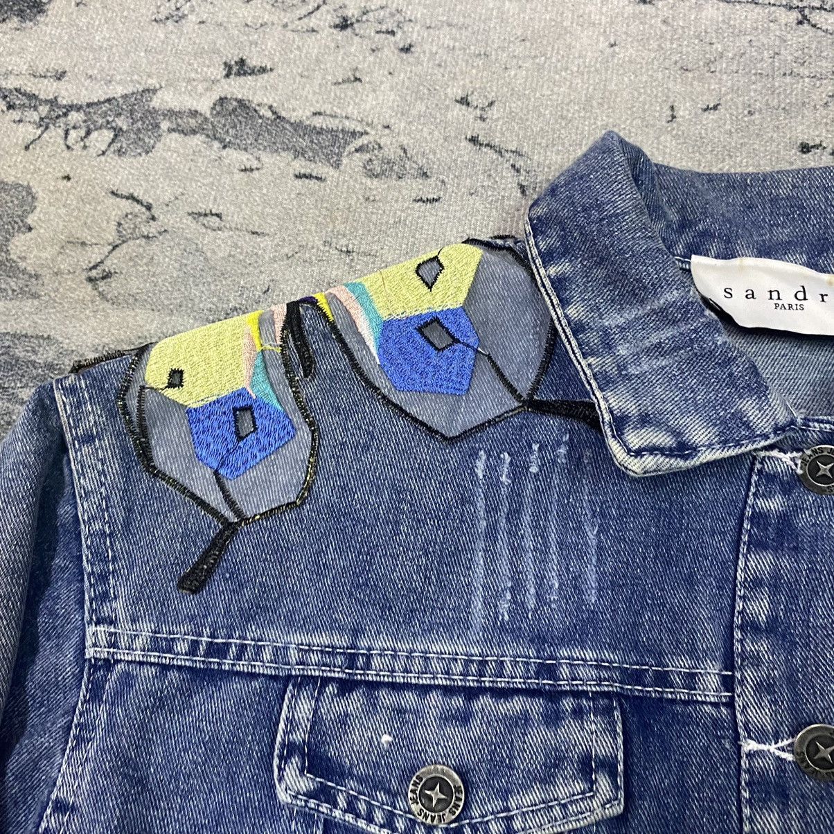 Sandro Gcw23🔥Sandro Butterfly PatchWork Light Washed Denim Jacket Size M / US 6-8 / IT 42-44 - 7 Thumbnail