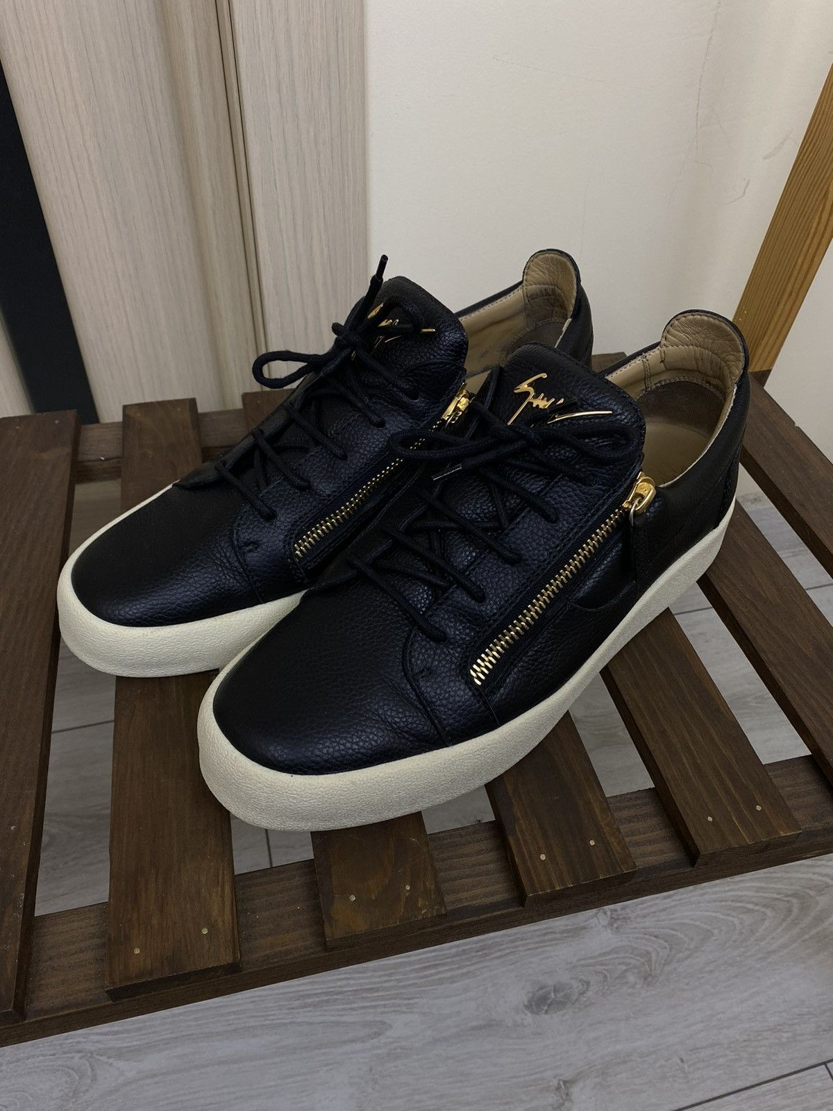 Giuseppe Zanotti Black Leather Frankie Sneakers Size 46
