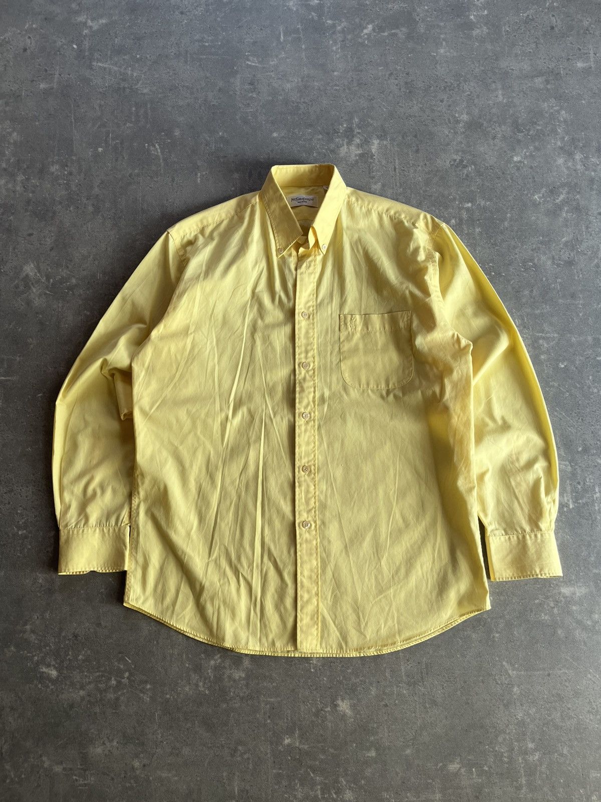 Vintage 90s Yellow YSL Logo Yves Saint Laurent Shirt M L 39