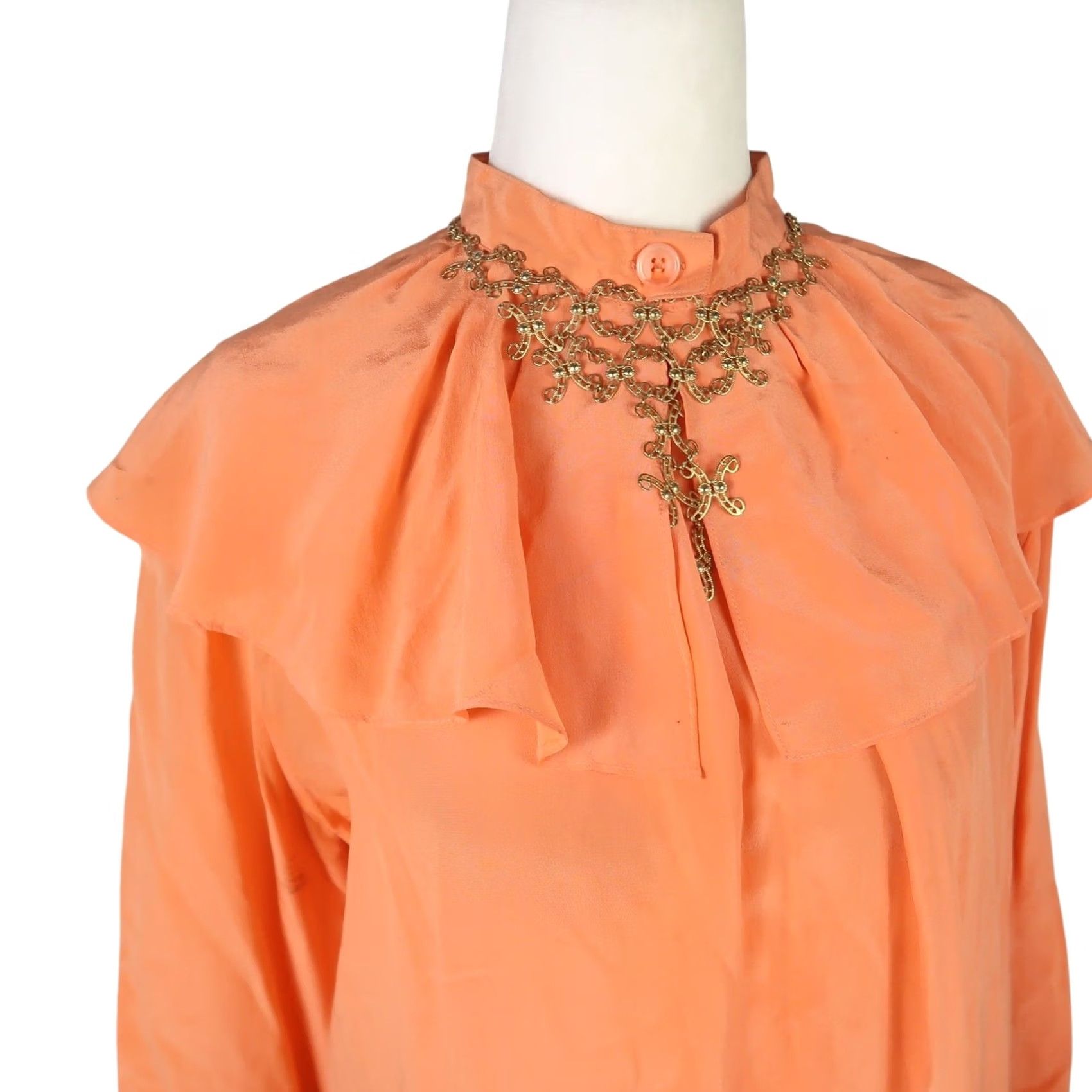 Vintage VINTAGE 80s Orange Silk Long Sleeve Sheath Midi Dress 12 Women Adults Party Cocktail Spring Fall 100% Silk Size XL / US 12-14 / IT 48-50 - 2 Thumbnail
