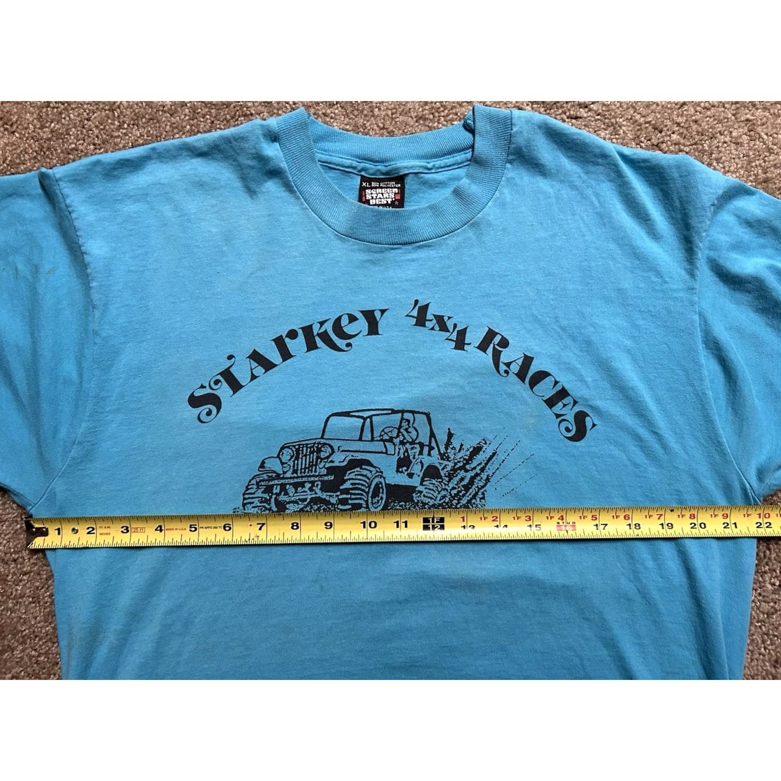 Jeep VTG Starkey 4x4 Races Men’s T-Shirt XL Blue Jeep 1990s Vintage Regular Short Sleeve Stitch XLT-Shirt Mens Size US XL / EU 56 / 4 - 7 Thumbnail