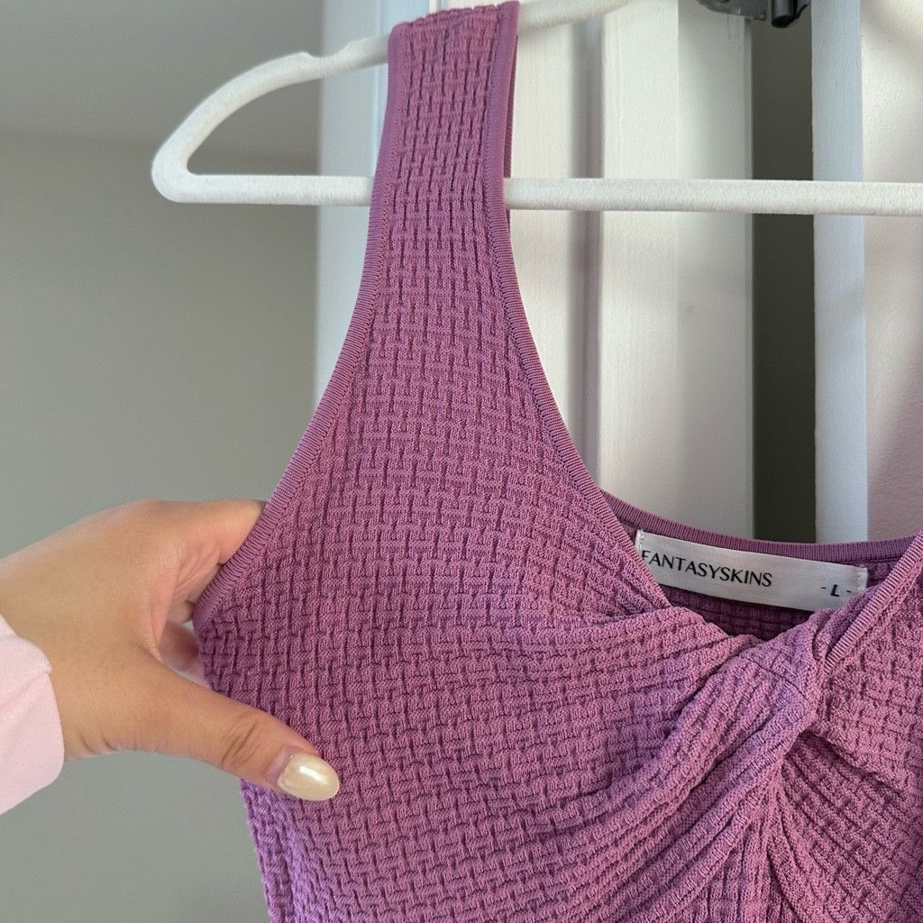 WISDOM Mauve Twist-Front Waffle Knit Bodycon Mini Dress Size L / US 10 / IT 46 - 4 Thumbnail