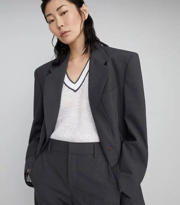 Brunello Cucinelli o1w1db10825 Woven Jacket Wool in Dark Grey Size M / US 6-8 / IT 42-44 - 5 Thumbnail