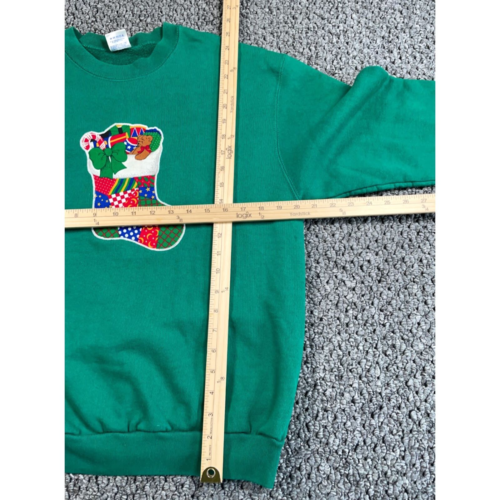 Vintage VINTAGE B.V.D Sweatshirt Christmas Stocking Green 80s Adult Large Raglan Long Sleeve Crew Neck 50-50 Cotton Polyester Fleece Pullover Size L / US 10 / IT 46 - 5 Thumbnail