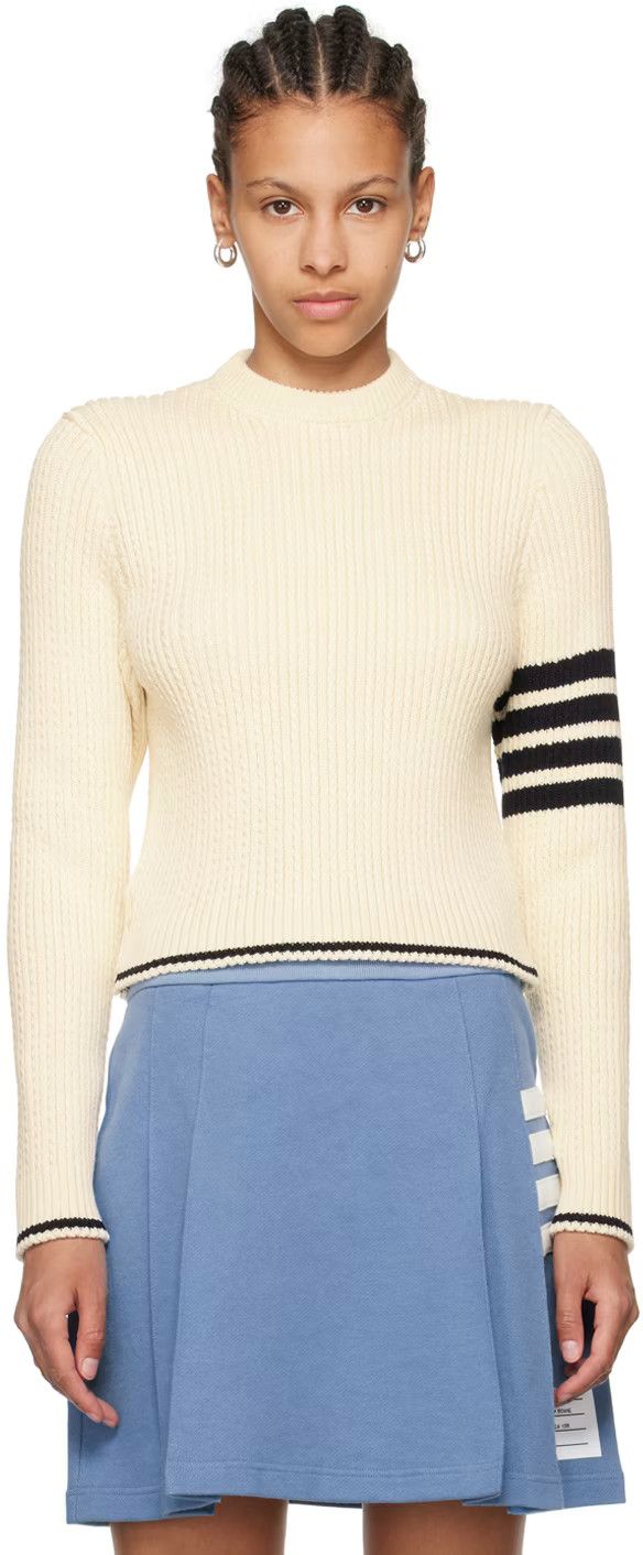Thom Browne o1s22i1n0924 '4-Bar Virgin Wool Sweater in Ivory Size XS / US 0-2 / IT 36-38 - 1 Thumbnail