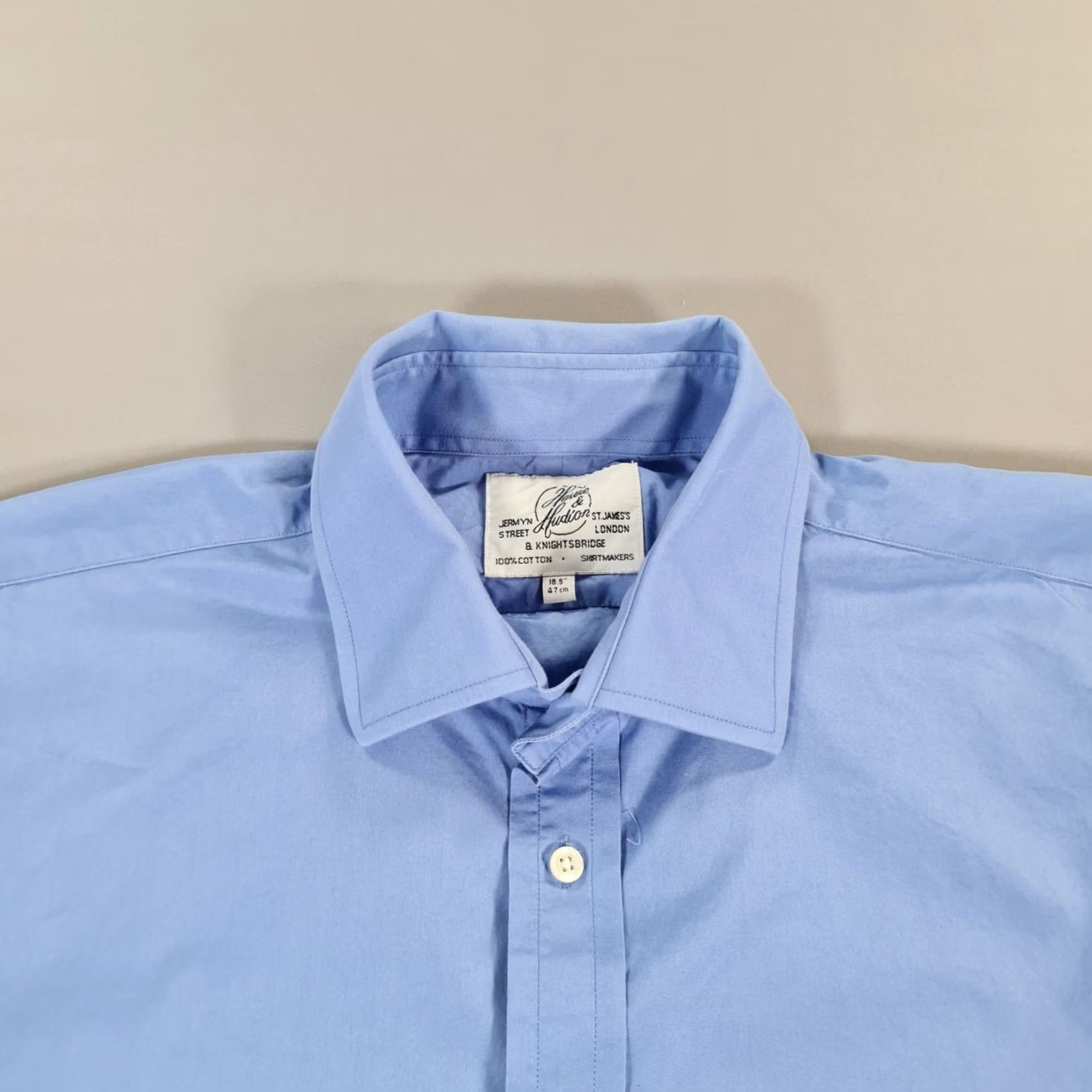 Hudson Harvie and Hudson Mens Shirt Blue 18.5 Dress Shirt Long Sleeve Double Cuff Button Up 100% Cotton Size US XXL / EU 58 / 5 - 2 Thumbnail
