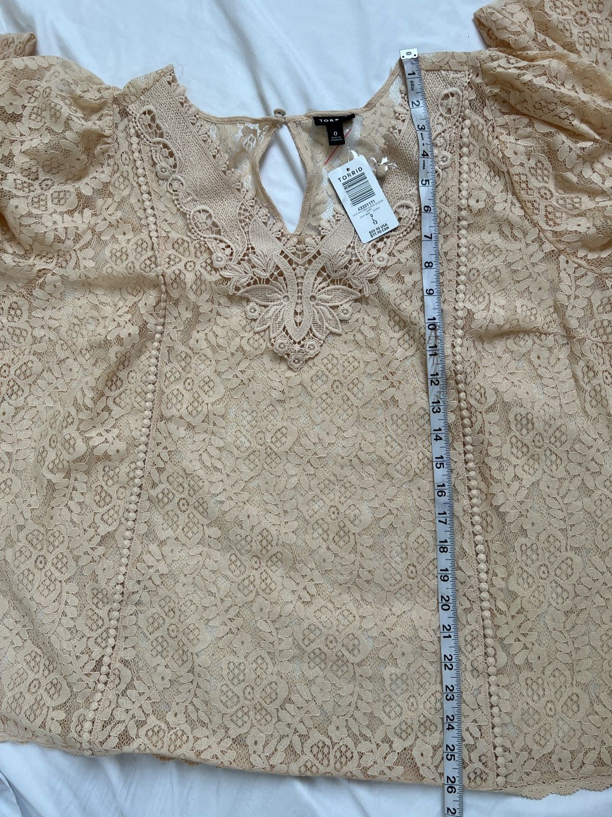 Torrid torrid Beige Lace V-Neck Long Sleeve Blouse Size L / US 10 / IT 46 - 8 Thumbnail