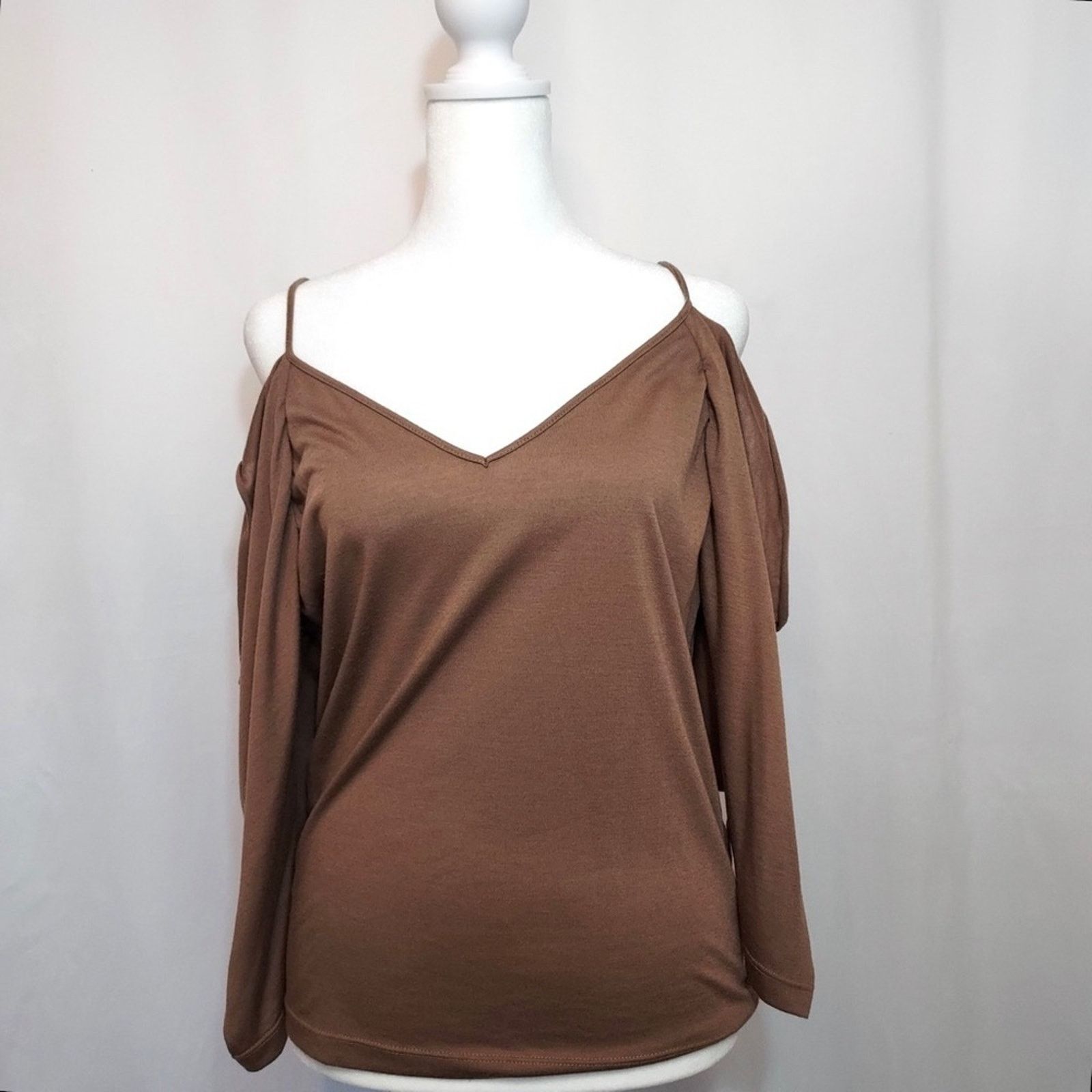 H&M H&M Clothes Neutral Brown Off Shoulder Draped Blouse Top Size M / US 6-8 / IT 42-44 - 5 Thumbnail