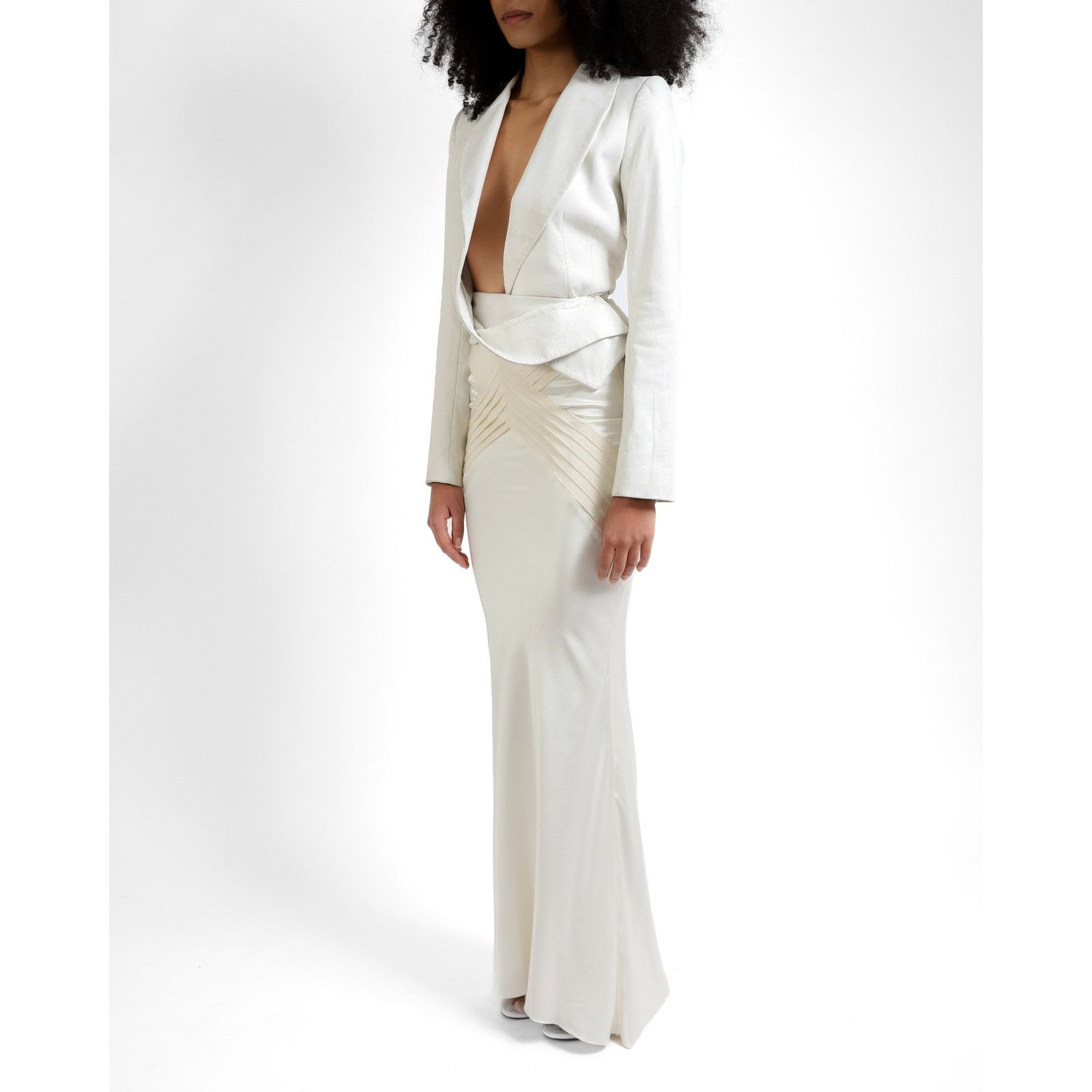 Haider Ackermann FW12 Asymmetrical Jacket with Lapel Collar in White Leather Size XS / US 0-2 / IT 36-38 - 3 Thumbnail