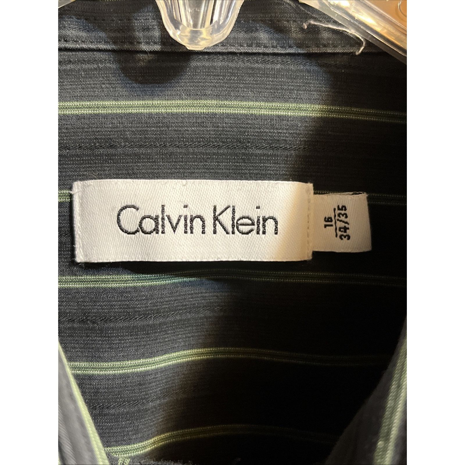 Calvin Klein Calvin Klein Men 16 34/35 Black Green Stripe LS Cotton Shirt Size US L / EU 52-54 / 3 - 3 Thumbnail