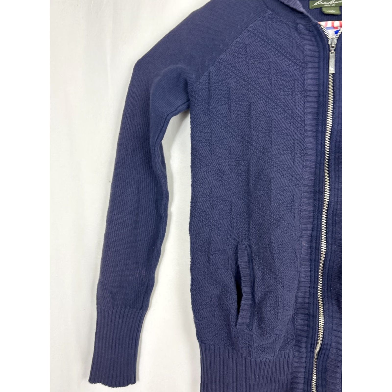 Eddie Bauer Eddie Bauer Women's Full Zip Knit Hoodie Navy Blue Cotton Acrylic - M Tall - Knit - Activewear - Women - Blue - 20" Chest - 28" Length Size M / US 6-8 / IT 42-44 - 2 Thumbnail