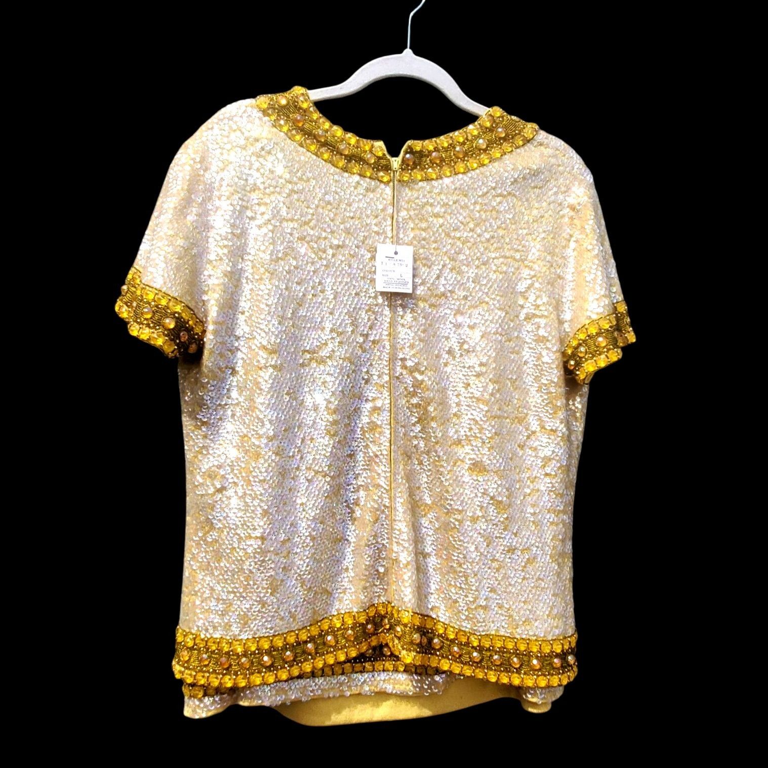 Vintage 60s Sequin Beaded Yellow Skirt Set XL NWT Cleopatra Movie In Size XL / US 12-14 / IT 48-50 - 14 Thumbnail