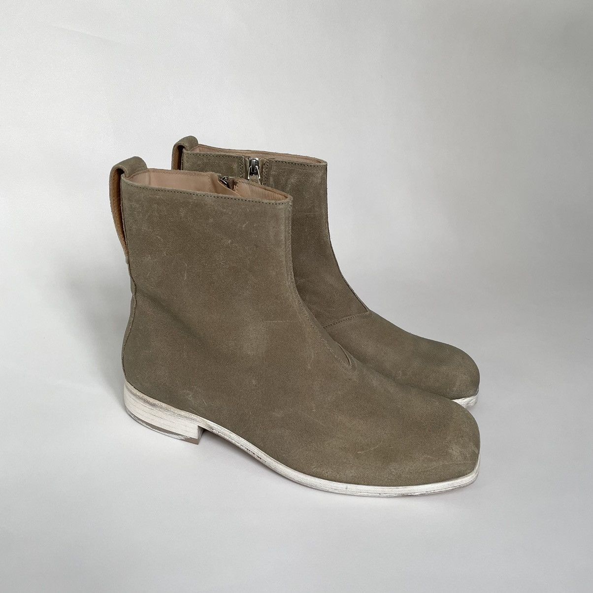 Our Legacy Sage Green Waxed Suede ‘Michaelis’ Boots Size US 13 / EU 46 - 2 Thumbnail