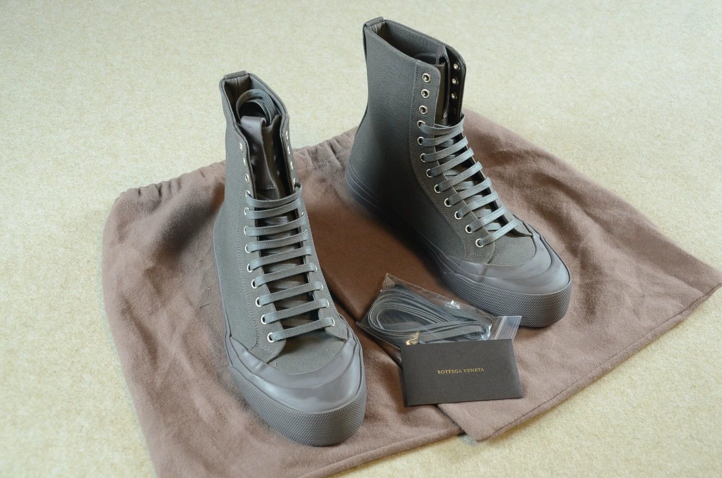 Bottega Veneta BV Daniel Lee gray high-top canvas sneakers Size US 7 / EU 40 - 1 Thumbnail