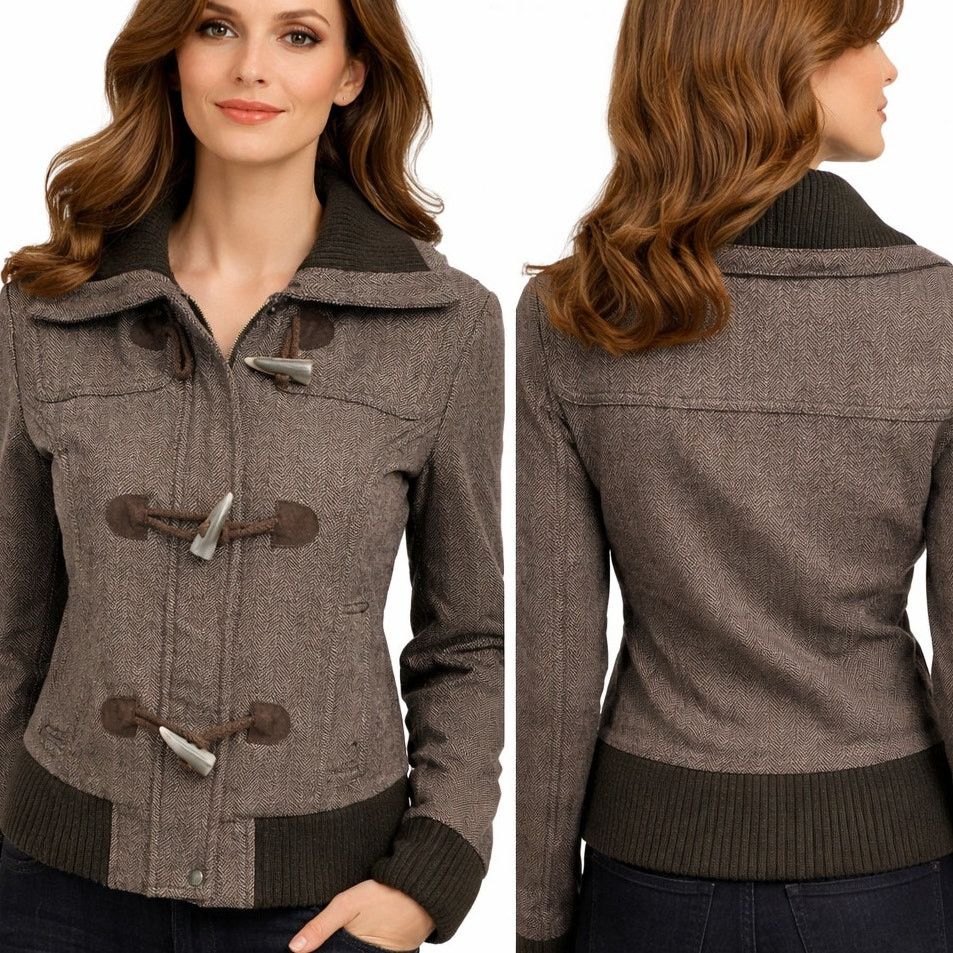 American Eagle Outfitters American Eagle Bomber Jacket Zip Toggle Herringbone Wool ble Size S / US 4 / IT 40 - 1 Thumbnail