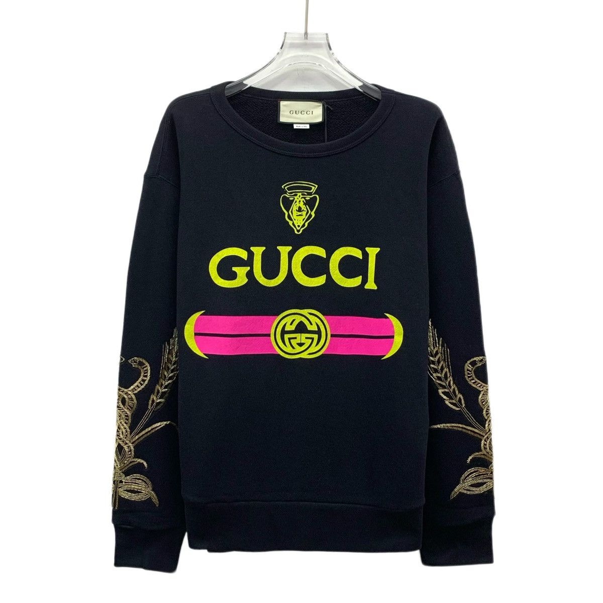Gucci Gucci Black Logo Printed Cotton Crew Neck Sweatshirt K26WX Size S / US 4 / IT 40 - 1 Thumbnail