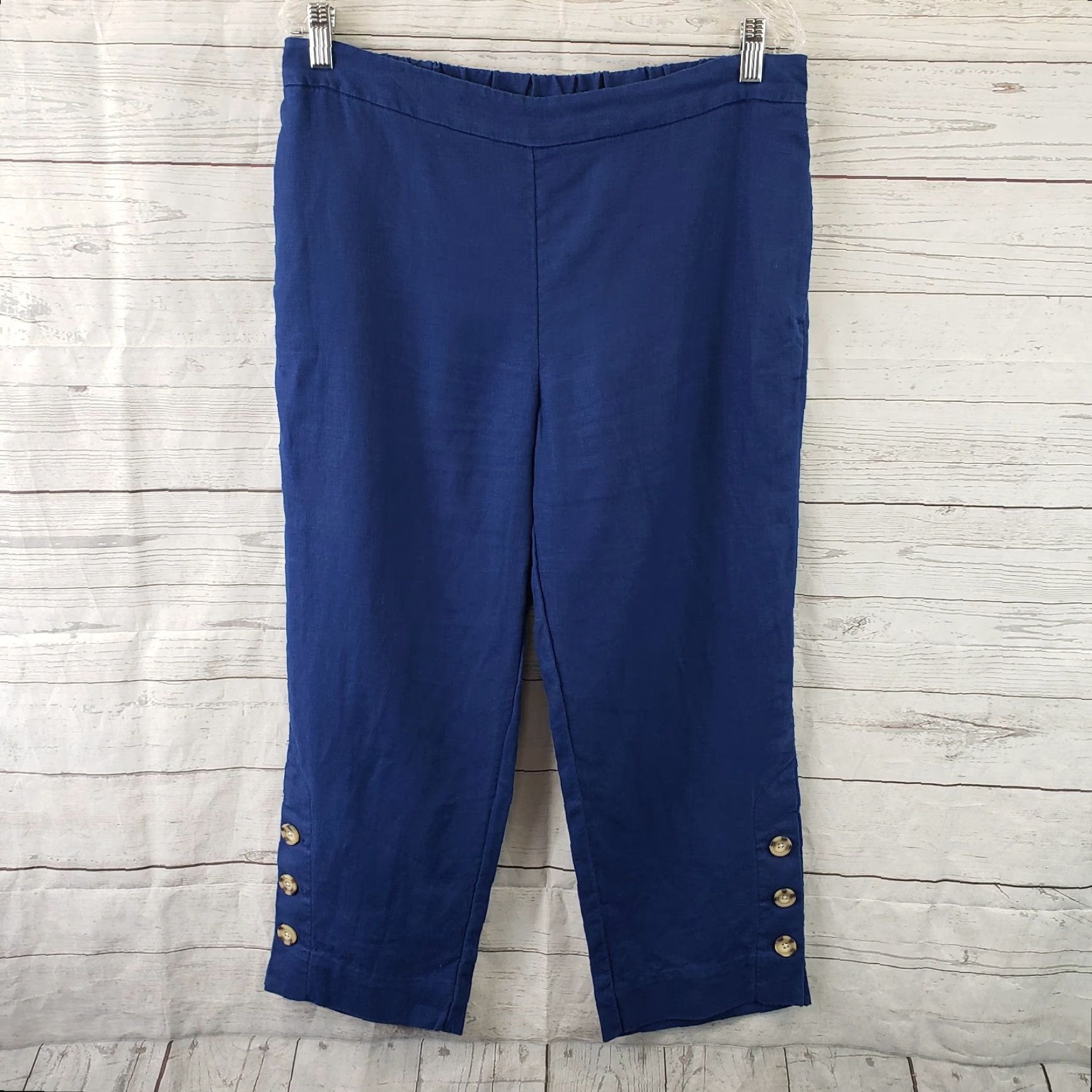 Vintage Chico's Womens Cropped Linen Pants Sz 8 Solid Blue Pull On High Rise Pants Women 8 Cropped Linen Blue Chicos Womens Pants Size 30" / US 8 / IT 44 - 2 Thumbnail